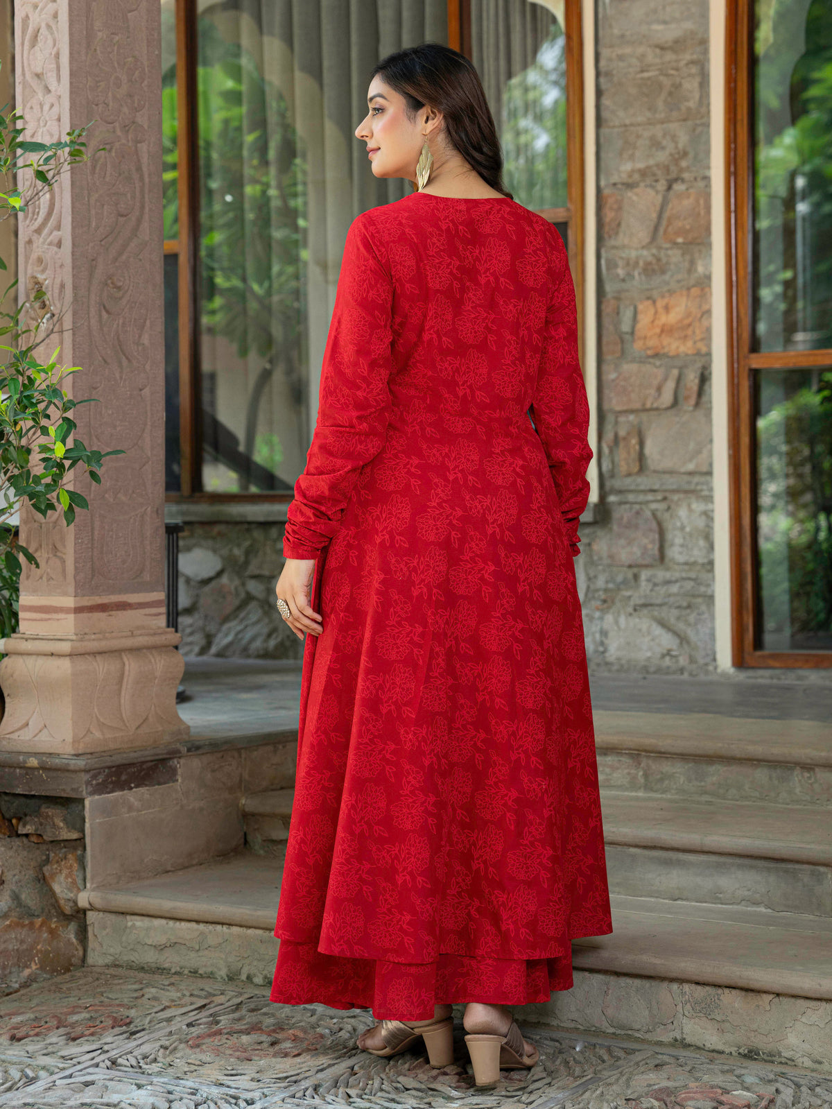 Soft Cotton Floral Anarkali Red Kurta