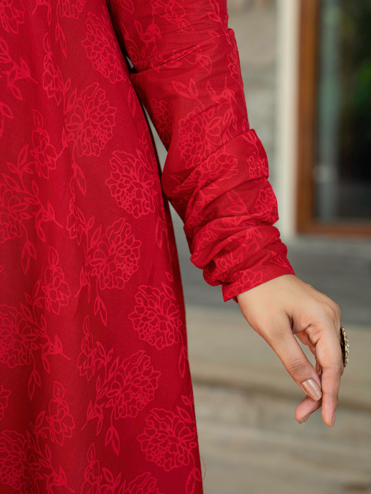 Soft Cotton Floral Anarkali Red Kurta