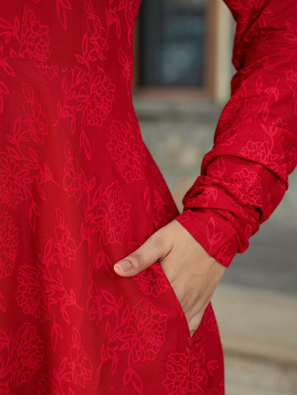 Soft Cotton Floral Anarkali Red Kurta