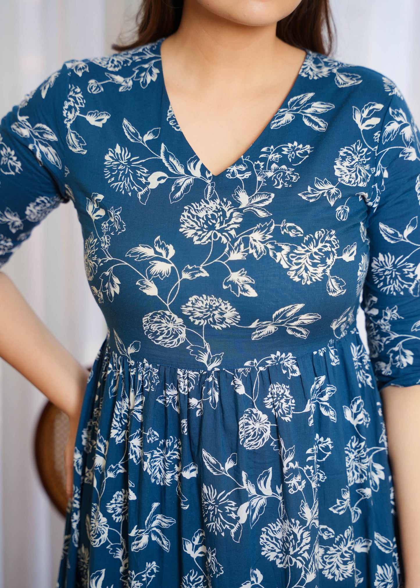Soft Cotton Floral Tiered Blue Dress