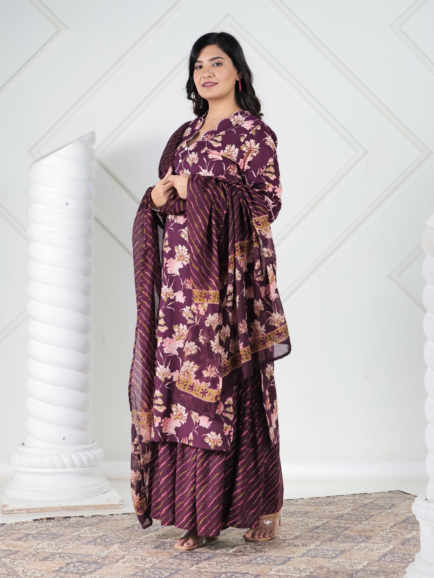 Cotton Voile Striped Purple Dupatta