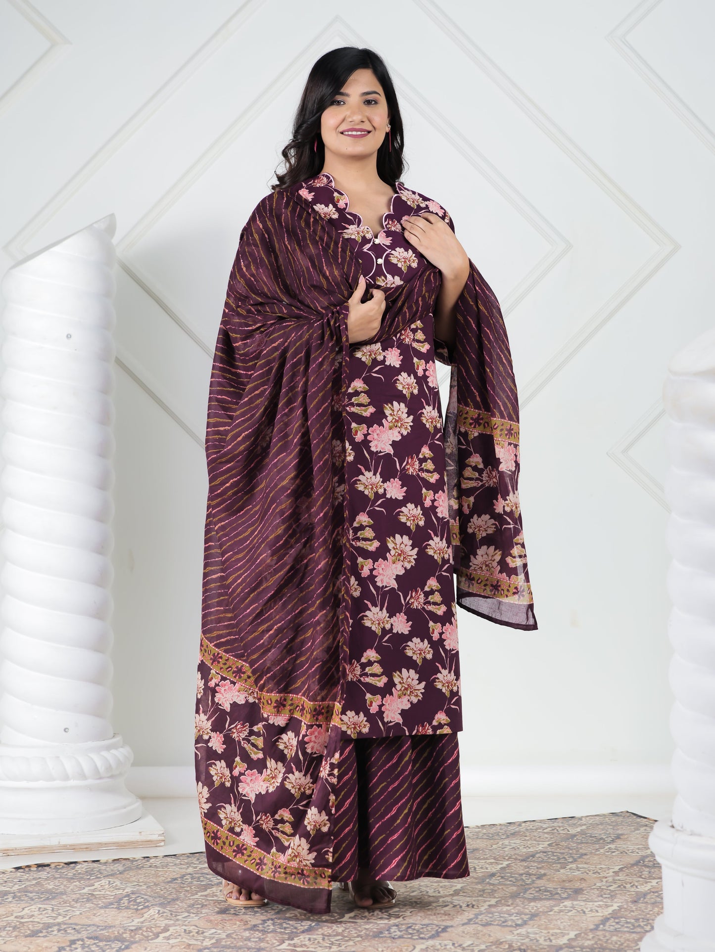 Cotton Voile Striped Purple Dupatta