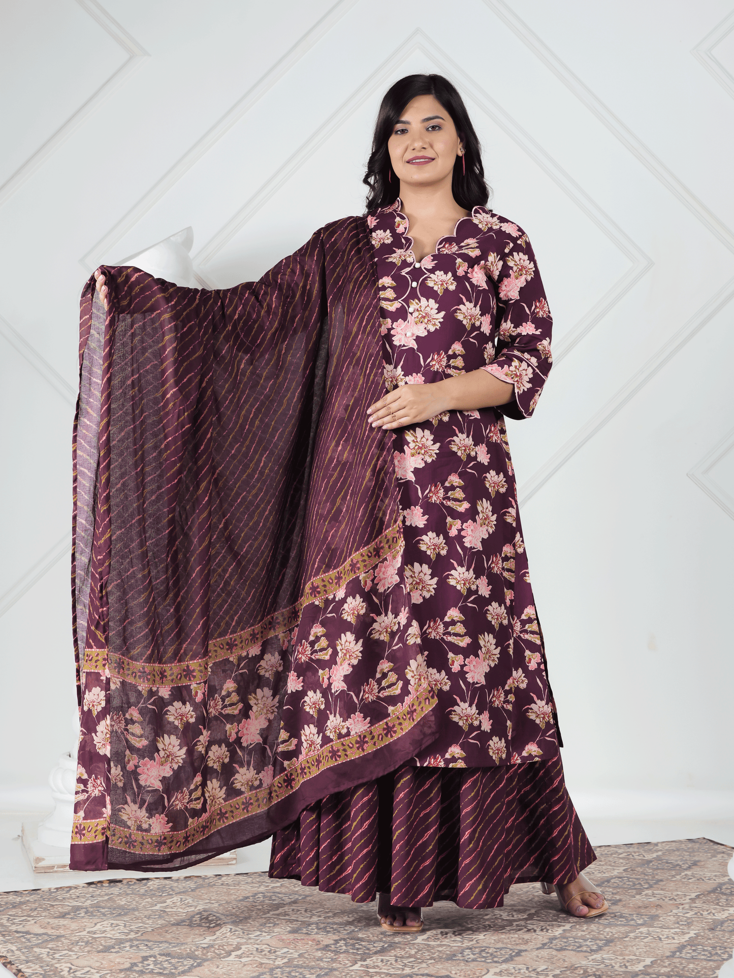 Embroidered Soft Cotton Floral Straight Purple Kurta