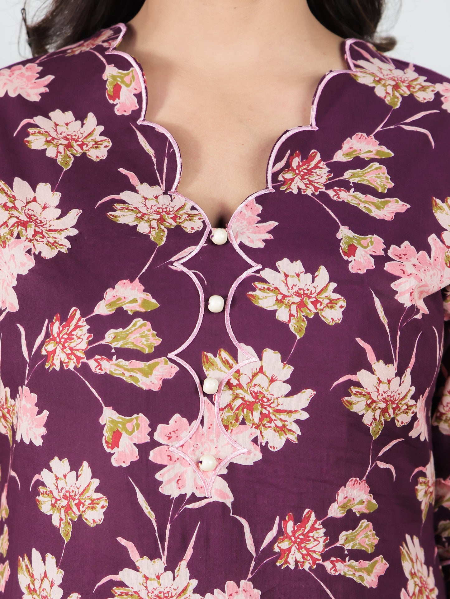 Embroidered Soft Cotton Floral Straight Purple Kurta