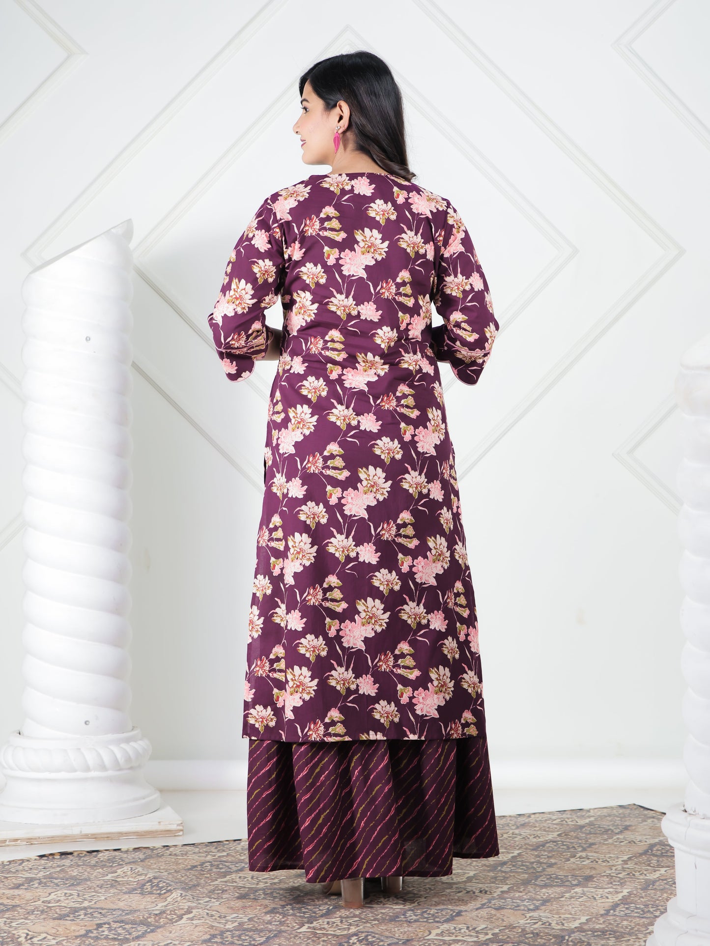Embroidered Soft Cotton Floral Straight Purple Kurta