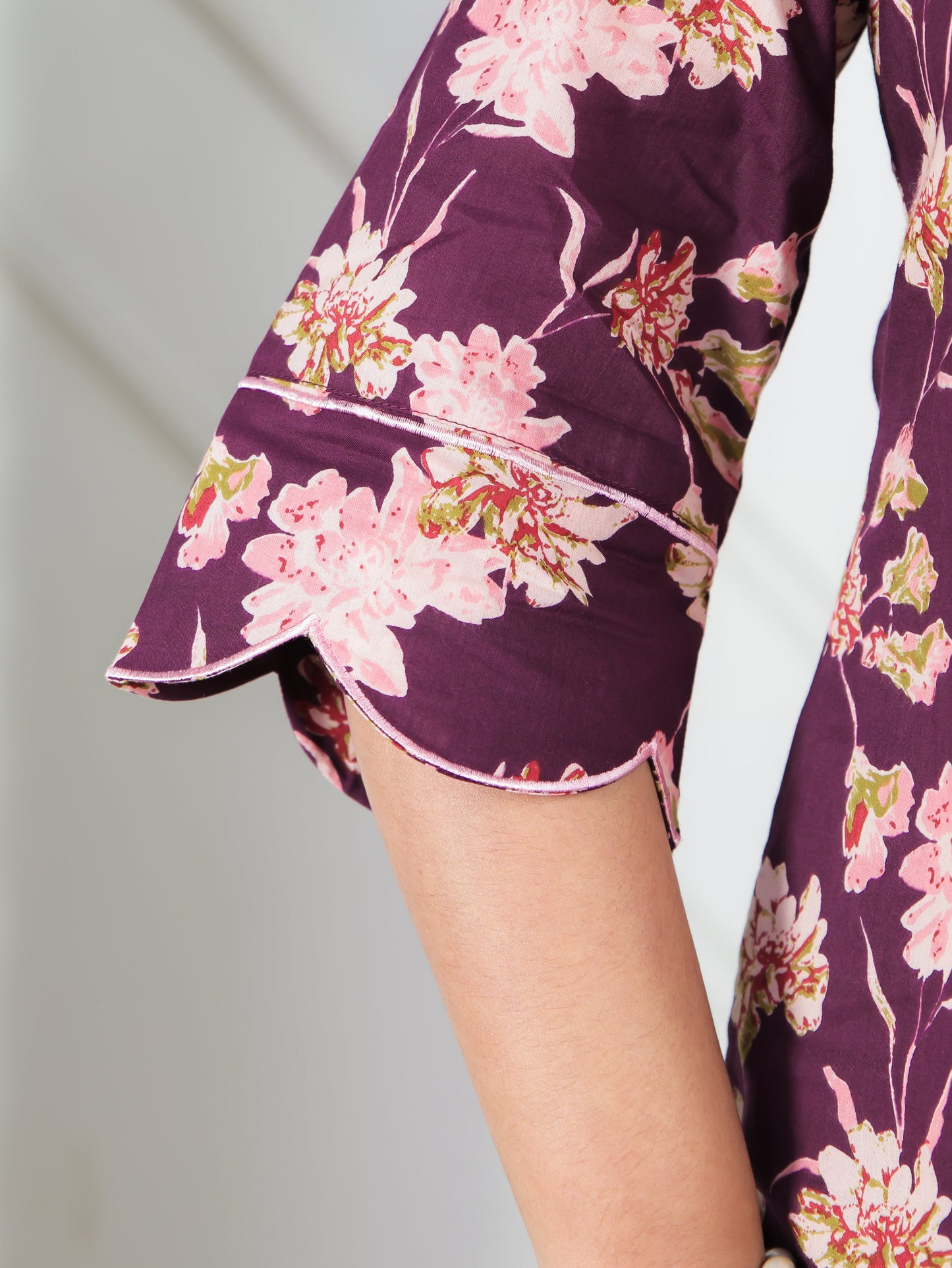 Embroidered Soft Cotton Floral Straight Purple Kurta