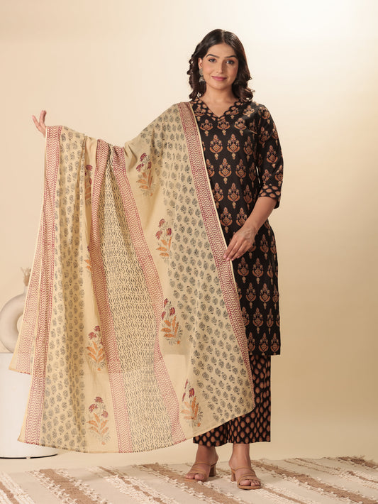 Cotton Voile Geometric Cream Dupatta
