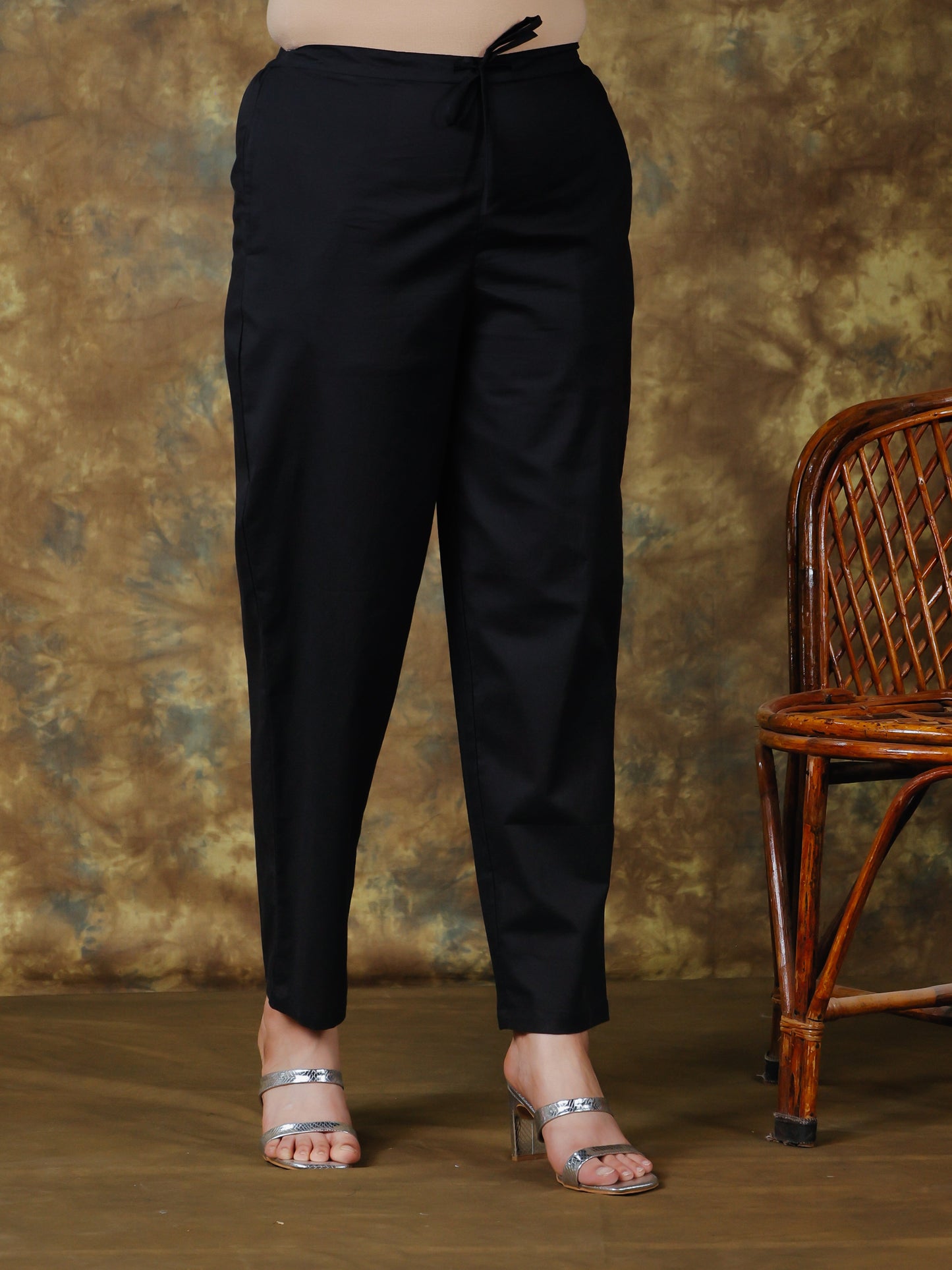 Linen Cotton Solid Straight Black Kurta