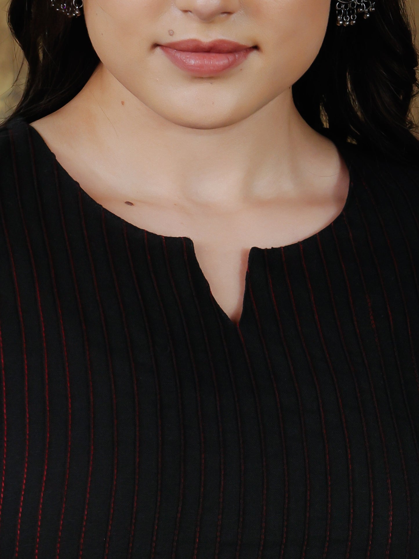 Linen Cotton Solid Straight Black Kurta