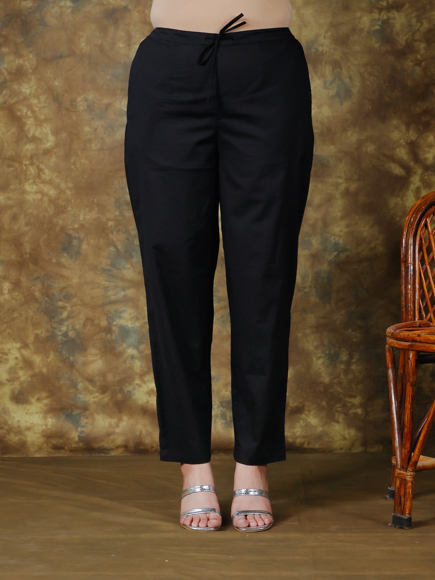 Linen Cotton Solid Straight Black Kurta