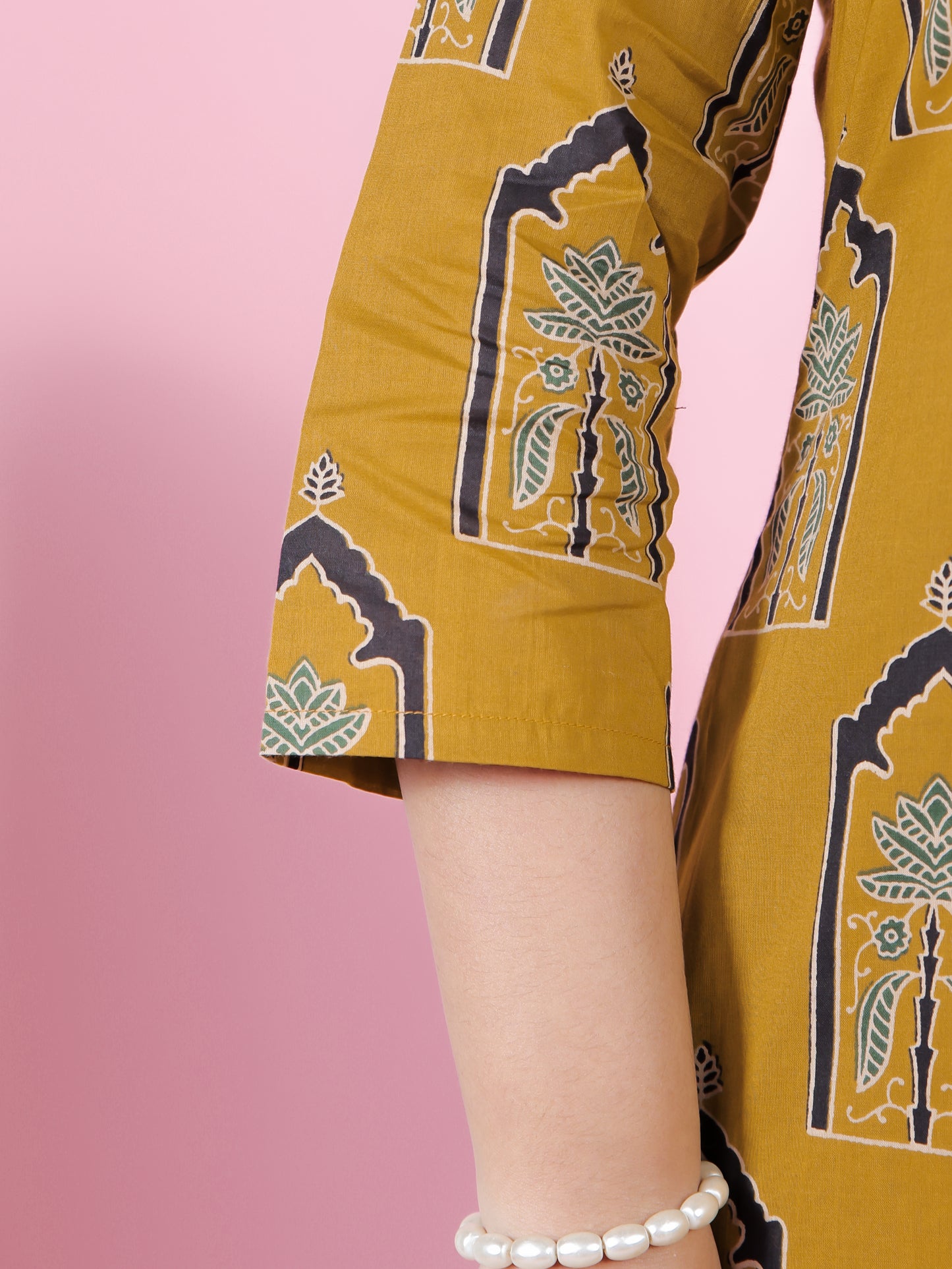 Soft Cotton Mughal Print A-line Yellow Kurta