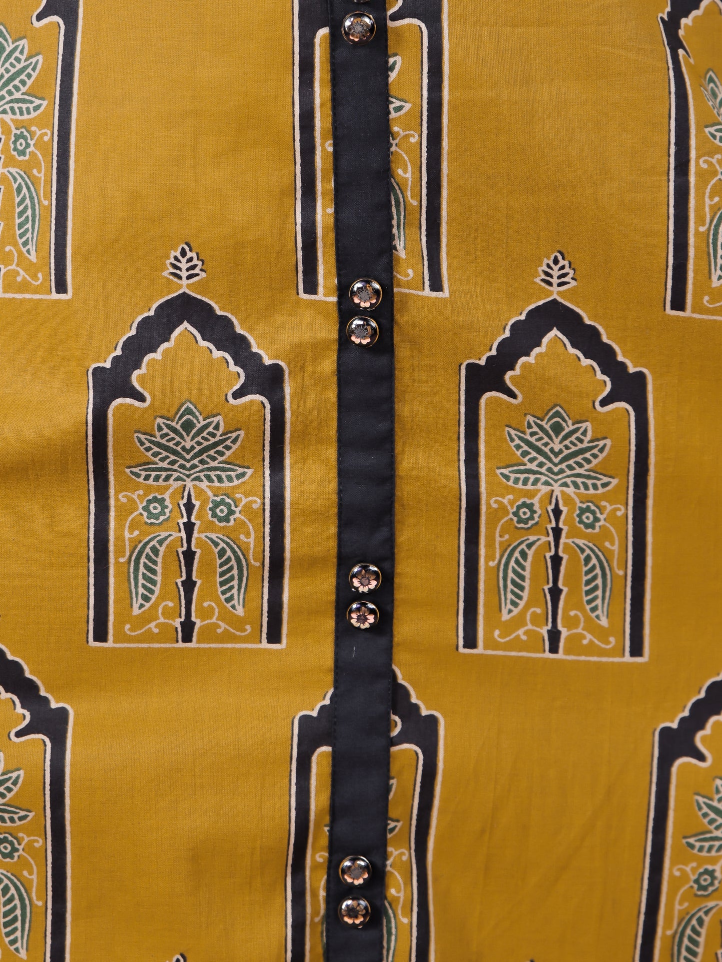 Soft Cotton Mughal Print A-line Yellow Kurta