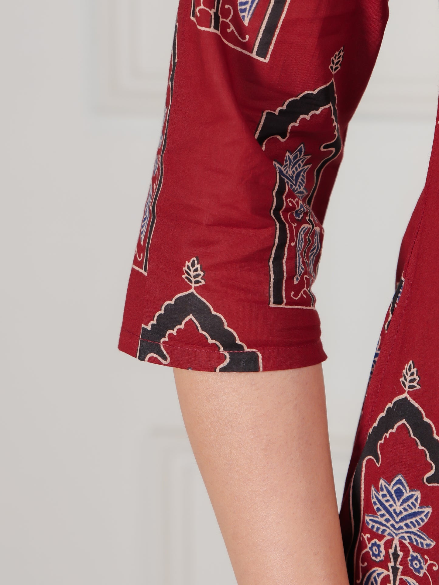 Soft Cotton Mughal Print A-line Rust Kurta