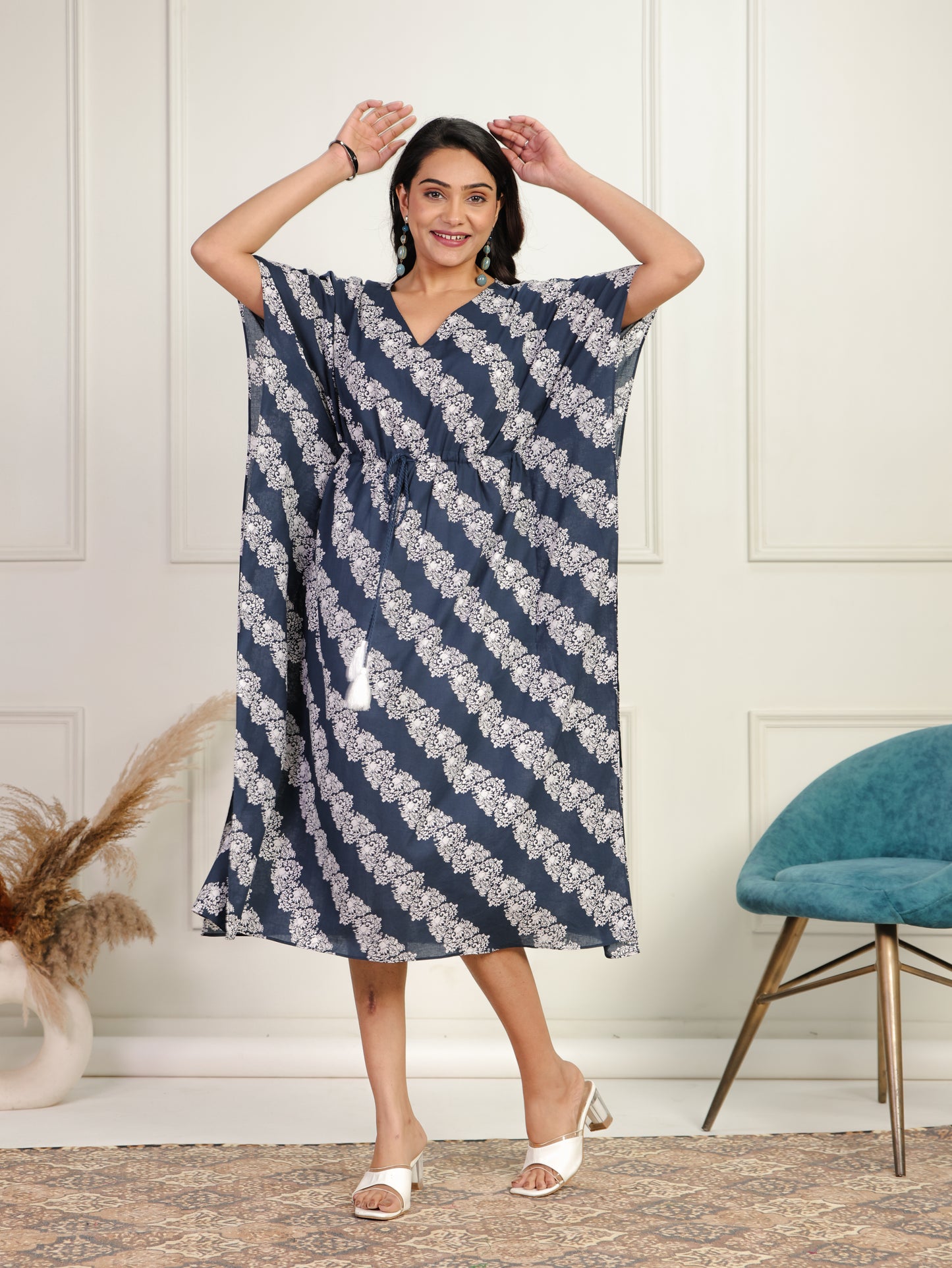 Soft Cotton Floral Blue Kaftan