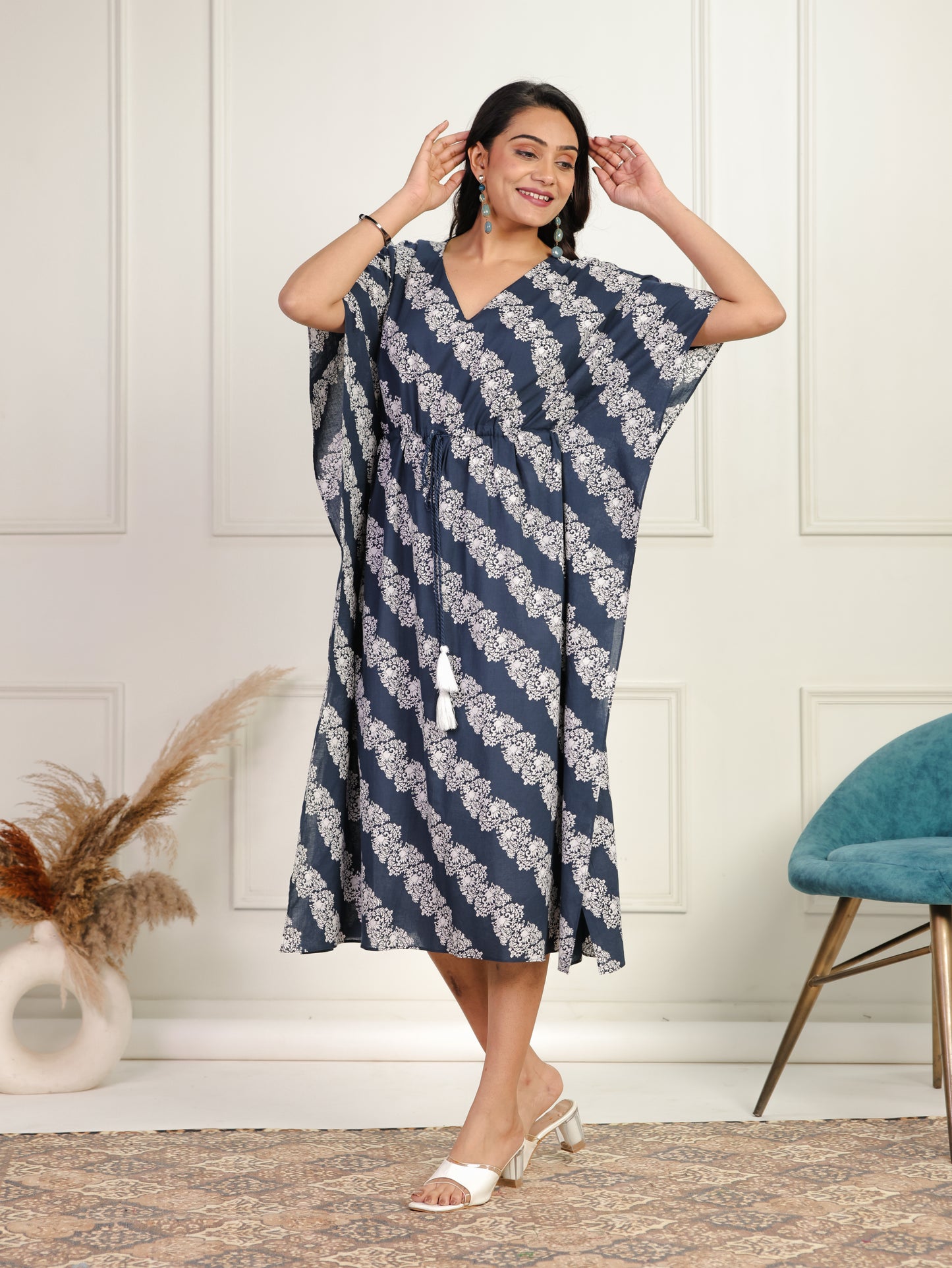 Soft Cotton Floral Blue Kaftan