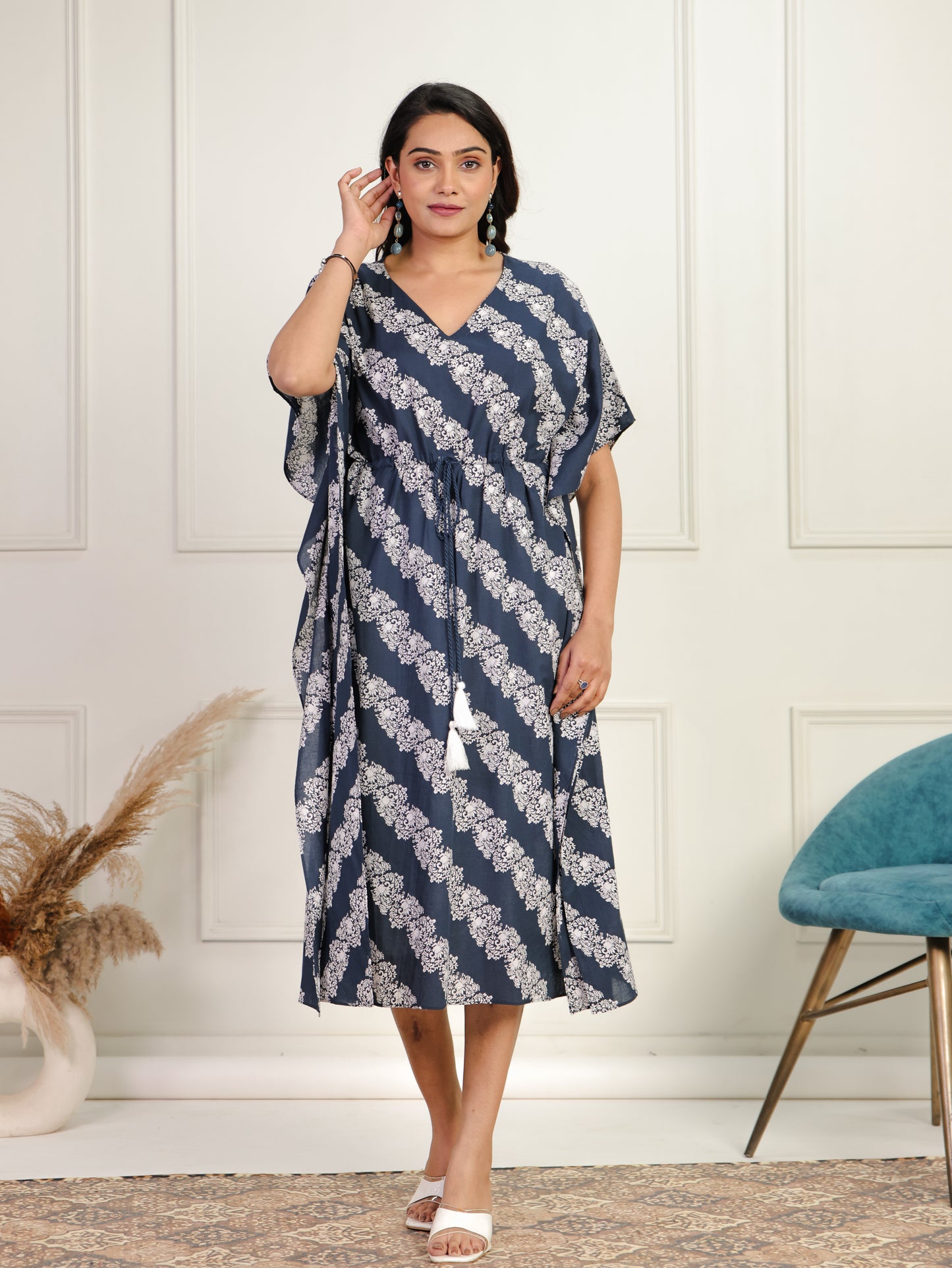 Soft Cotton Floral Blue Kaftan