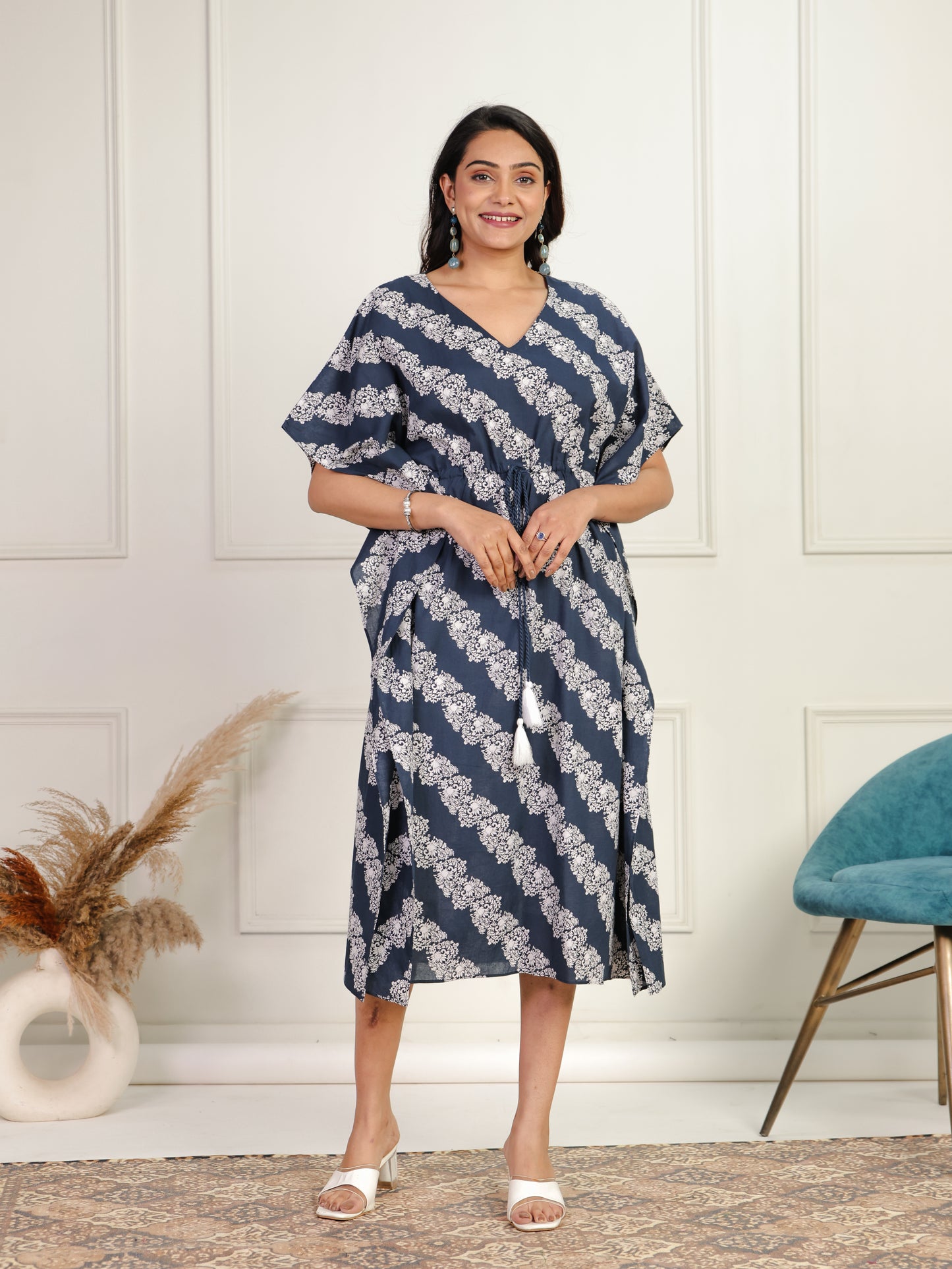 Soft Cotton Floral Blue Kaftan