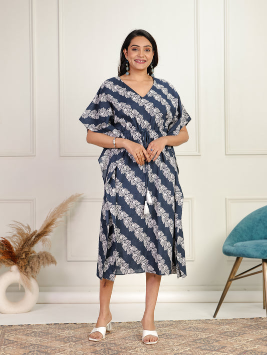 Soft Cotton Floral Blue Kaftan