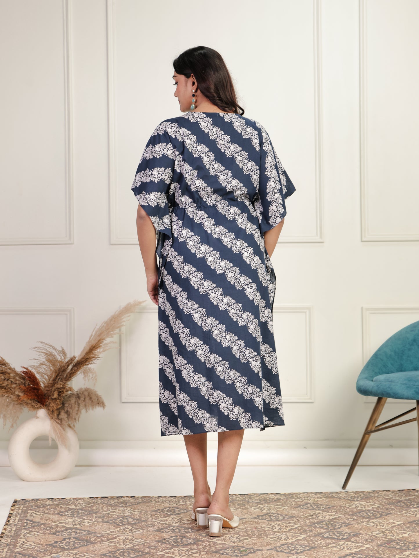 Soft Cotton Floral Blue Kaftan