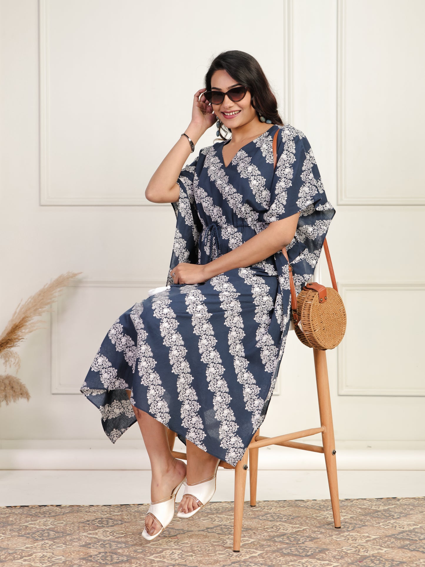 Soft Cotton Floral Blue Kaftan