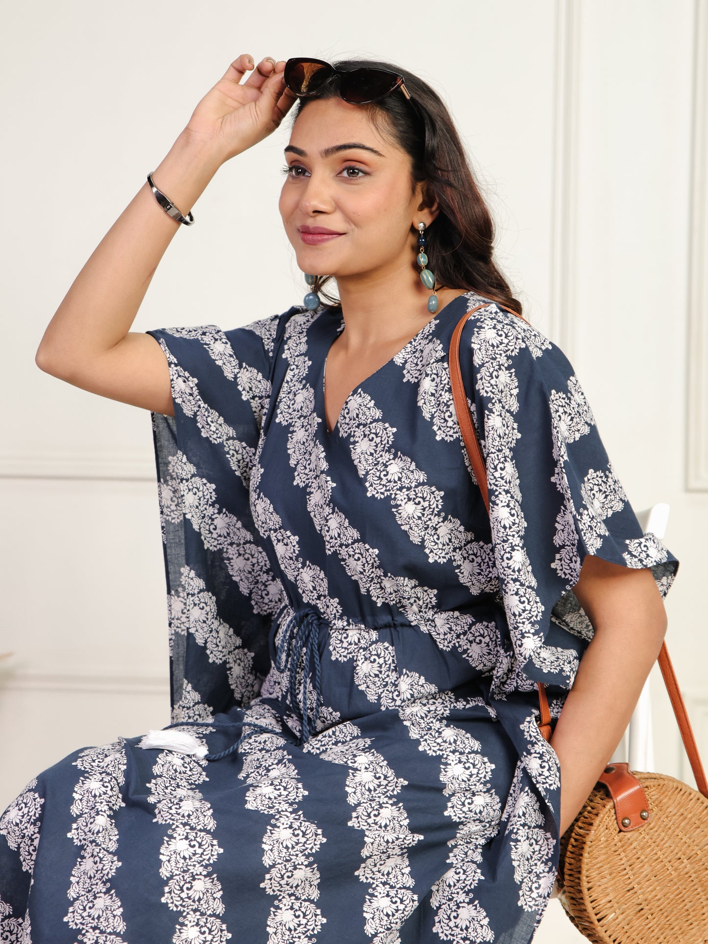 Soft Cotton Floral Blue Kaftan