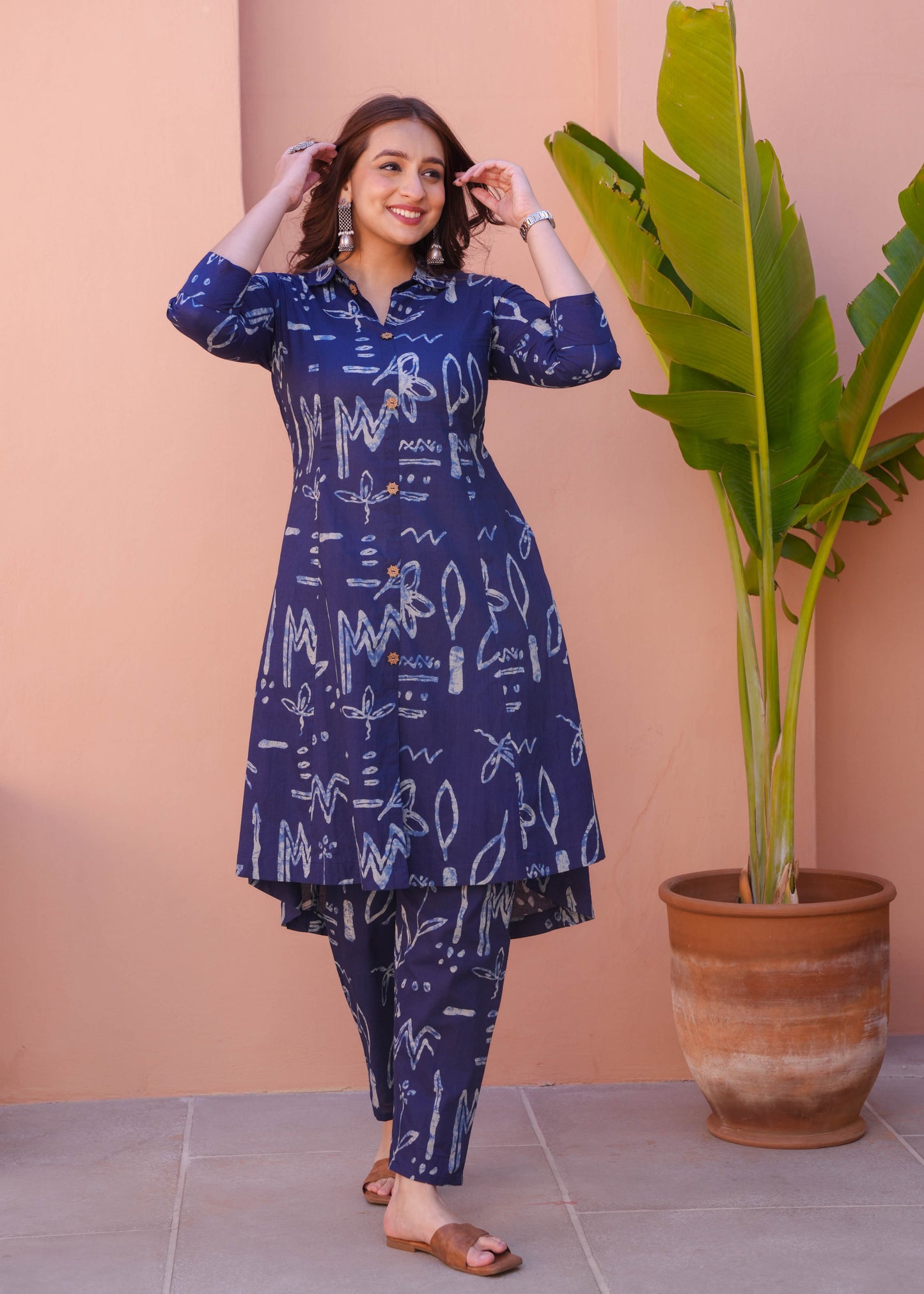 Soft Cotton Abstract High Low Indigo Blue Kurta