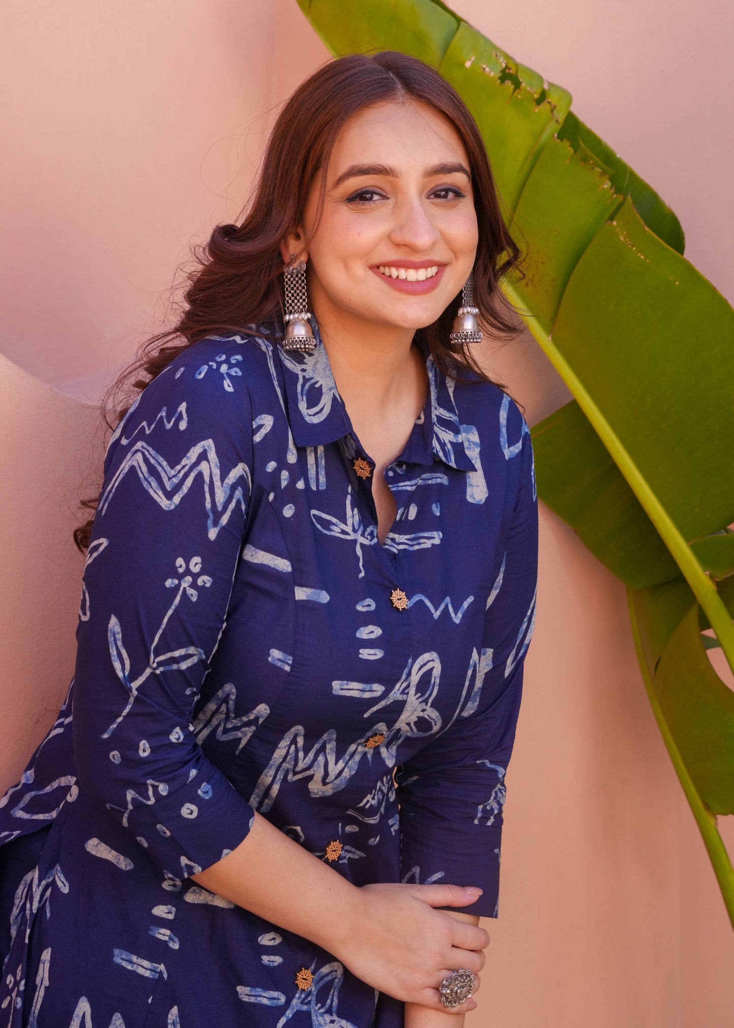 Soft Cotton Abstract High Low Indigo Blue Kurta