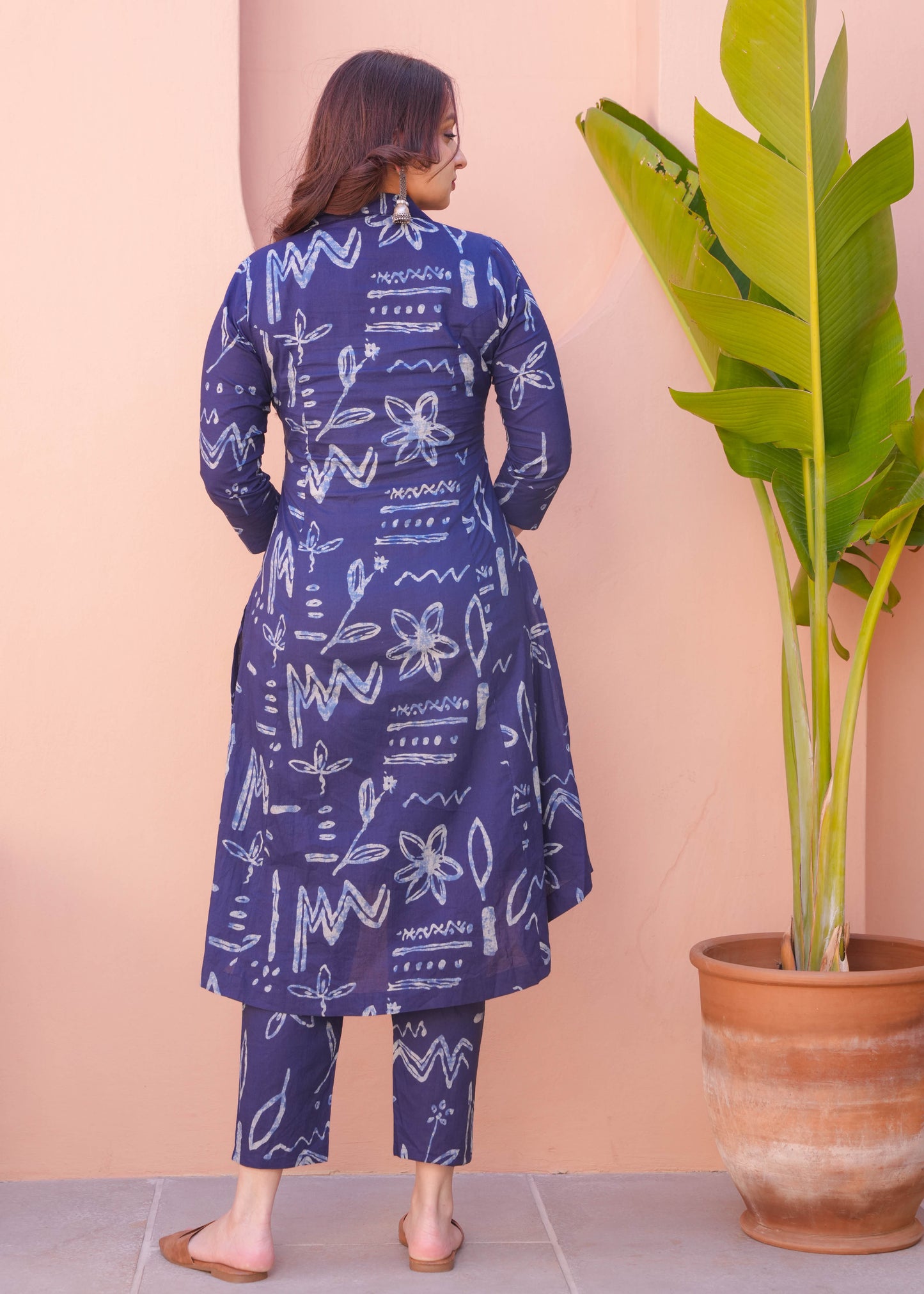 Soft Cotton Abstract High Low Indigo Blue Kurta
