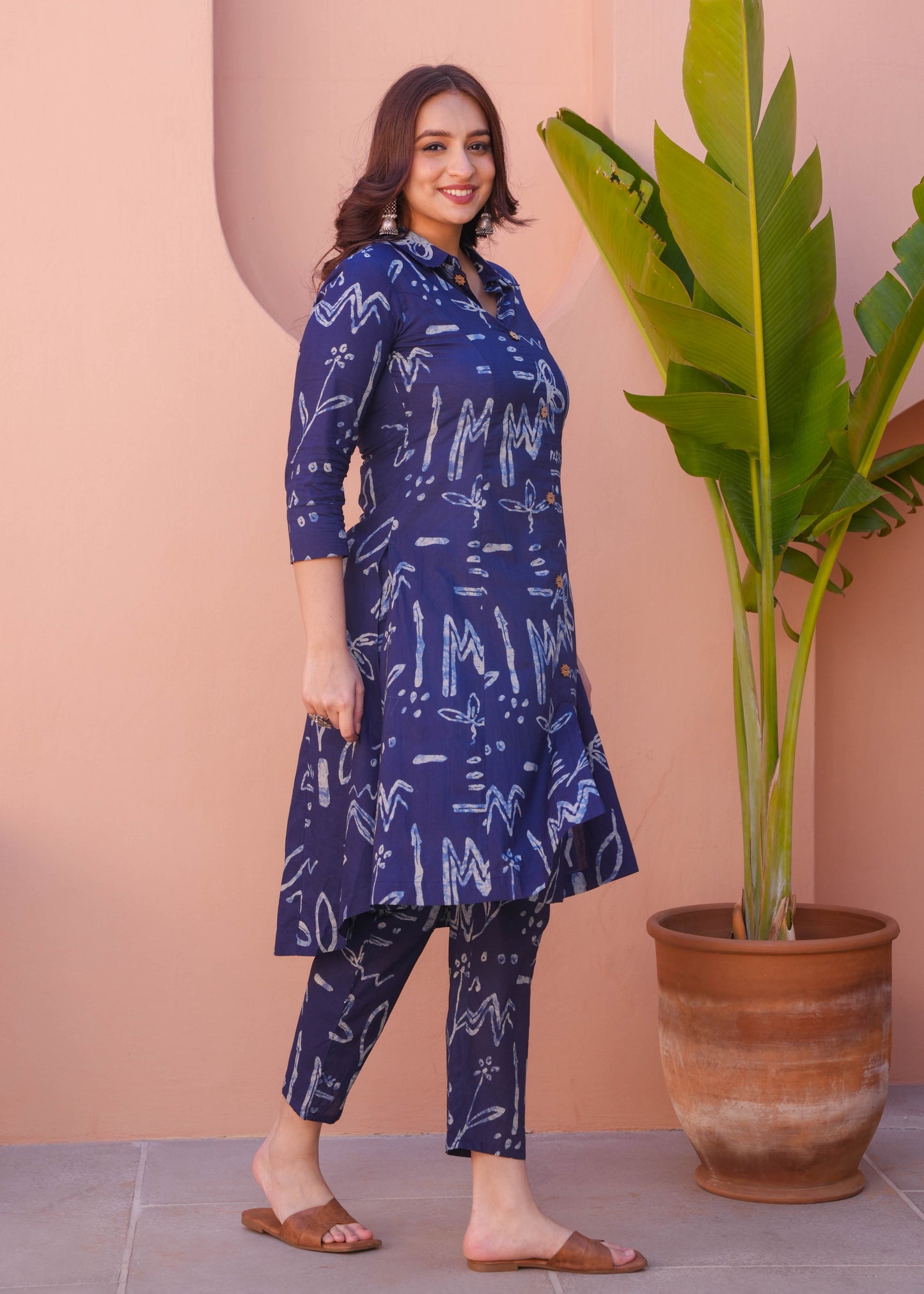 Soft Cotton Abstract High Low Indigo Blue Kurta