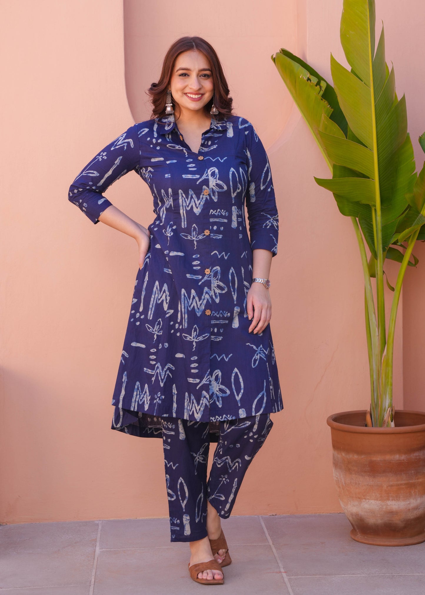 Soft Cotton Abstract High Low Indigo Blue Kurta