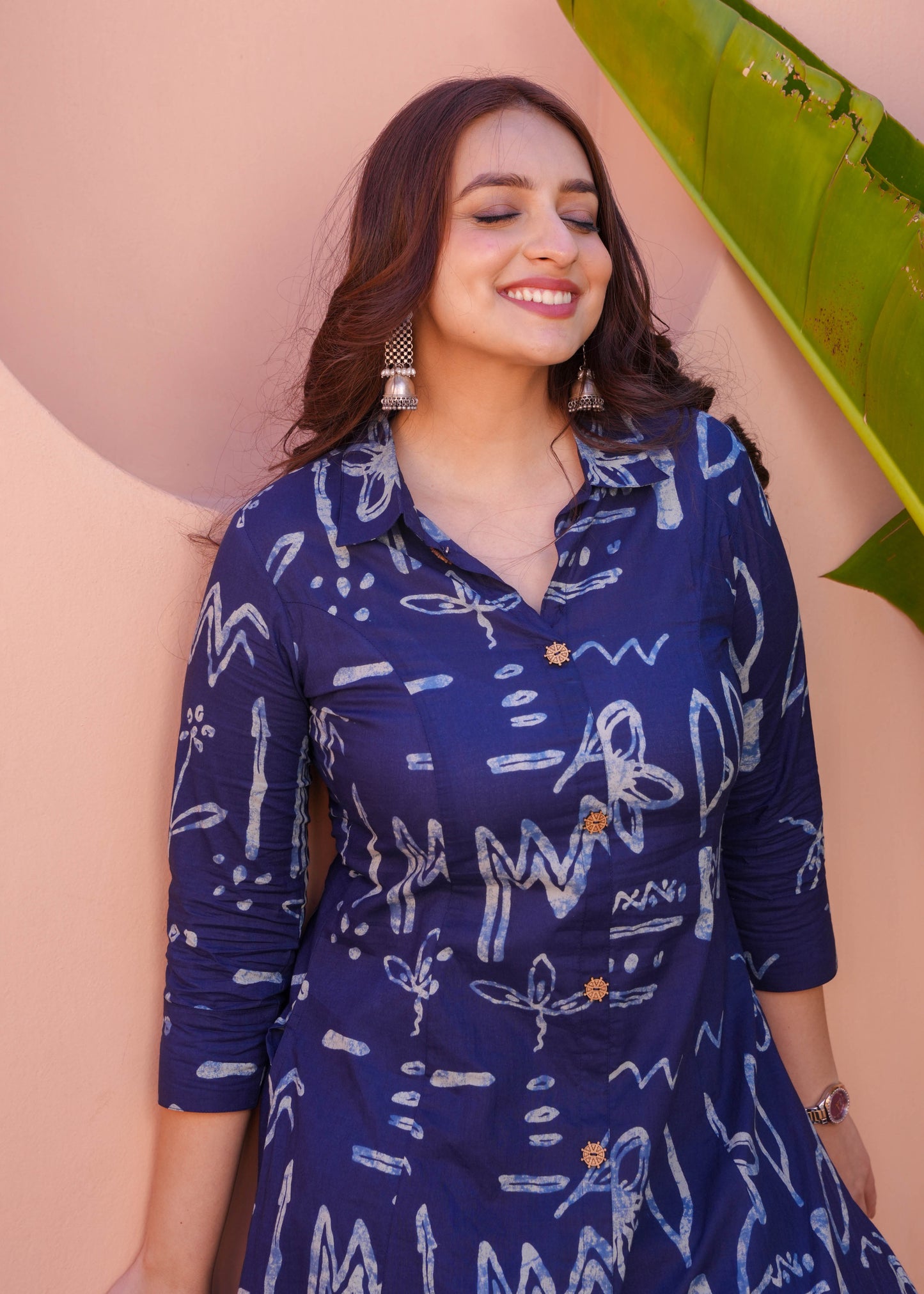 Soft Cotton Abstract High Low Indigo Blue Kurta