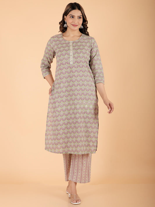 Soft Cotton Floral Straight Green Kurta