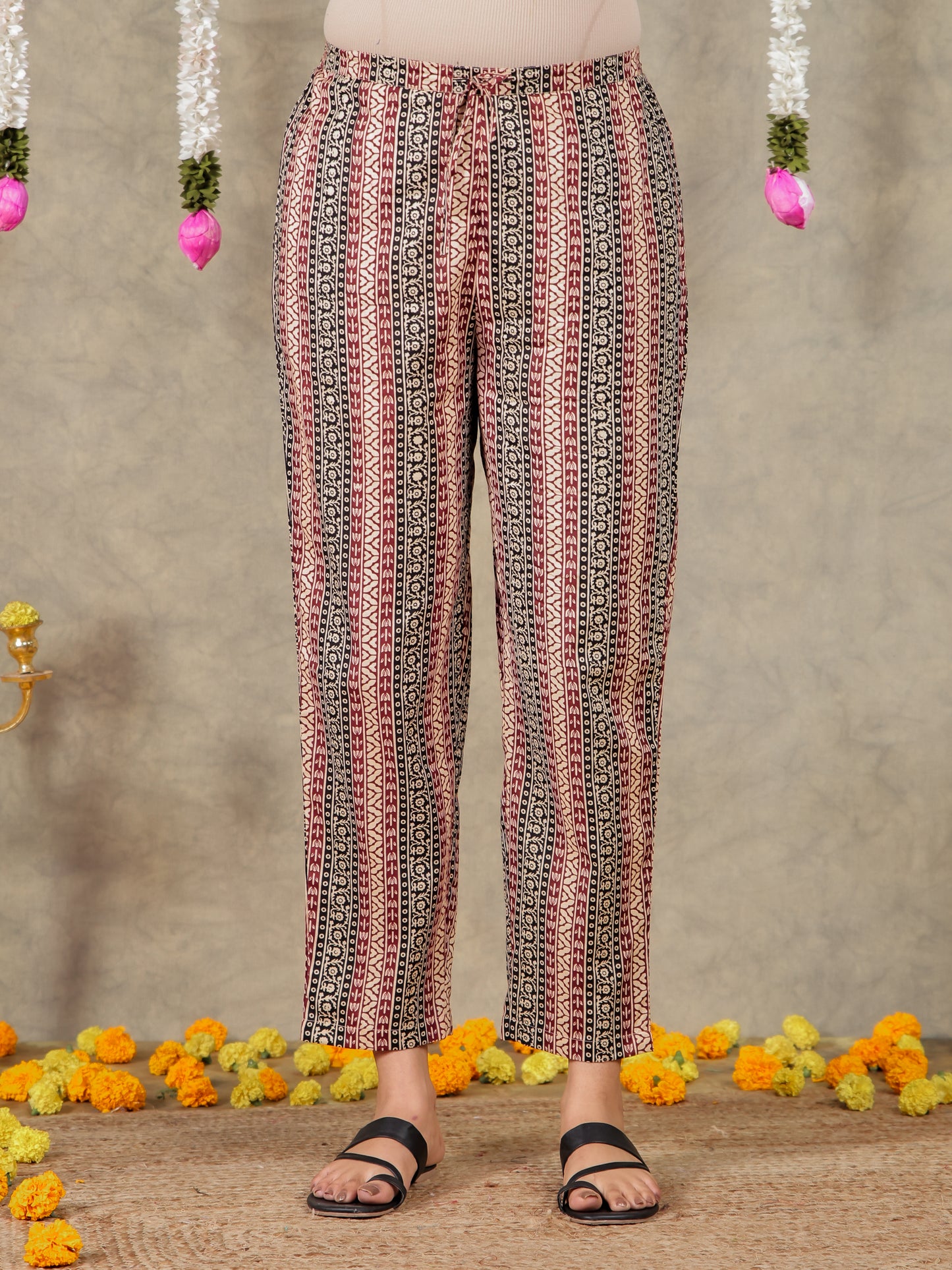 Soft Cotton Striped Black Tapered Trousers