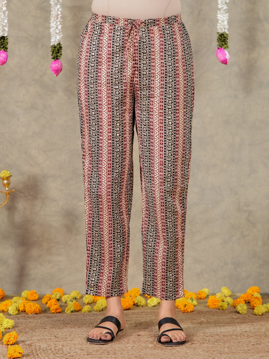 Soft Cotton Striped Black Tapered Trousers