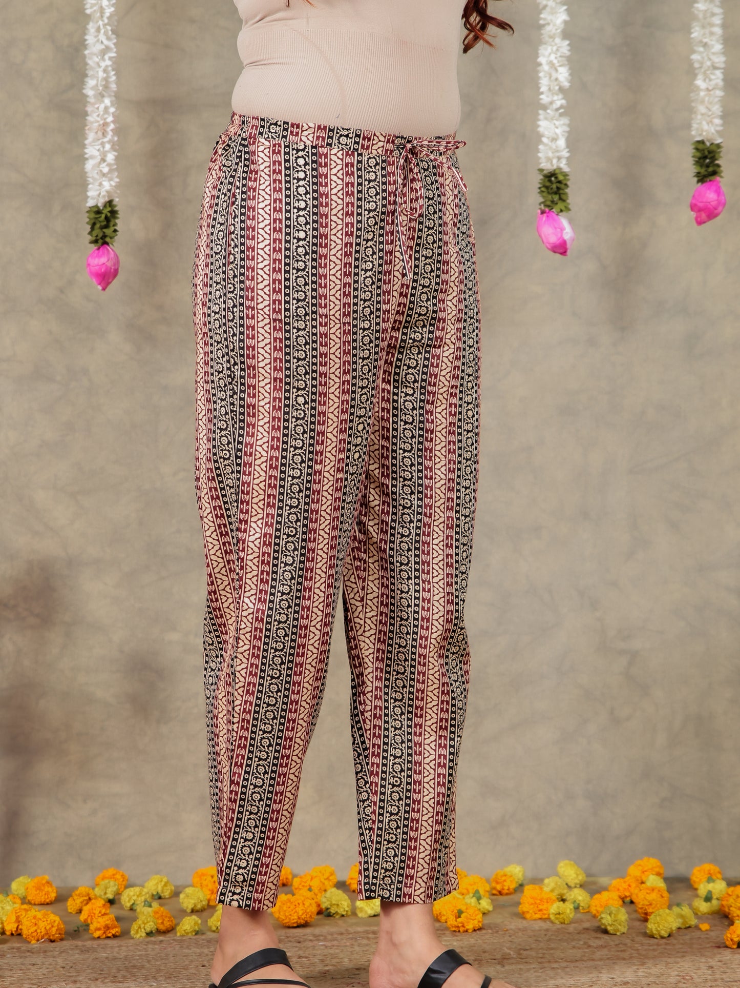 Soft Cotton Striped Black Tapered Trousers