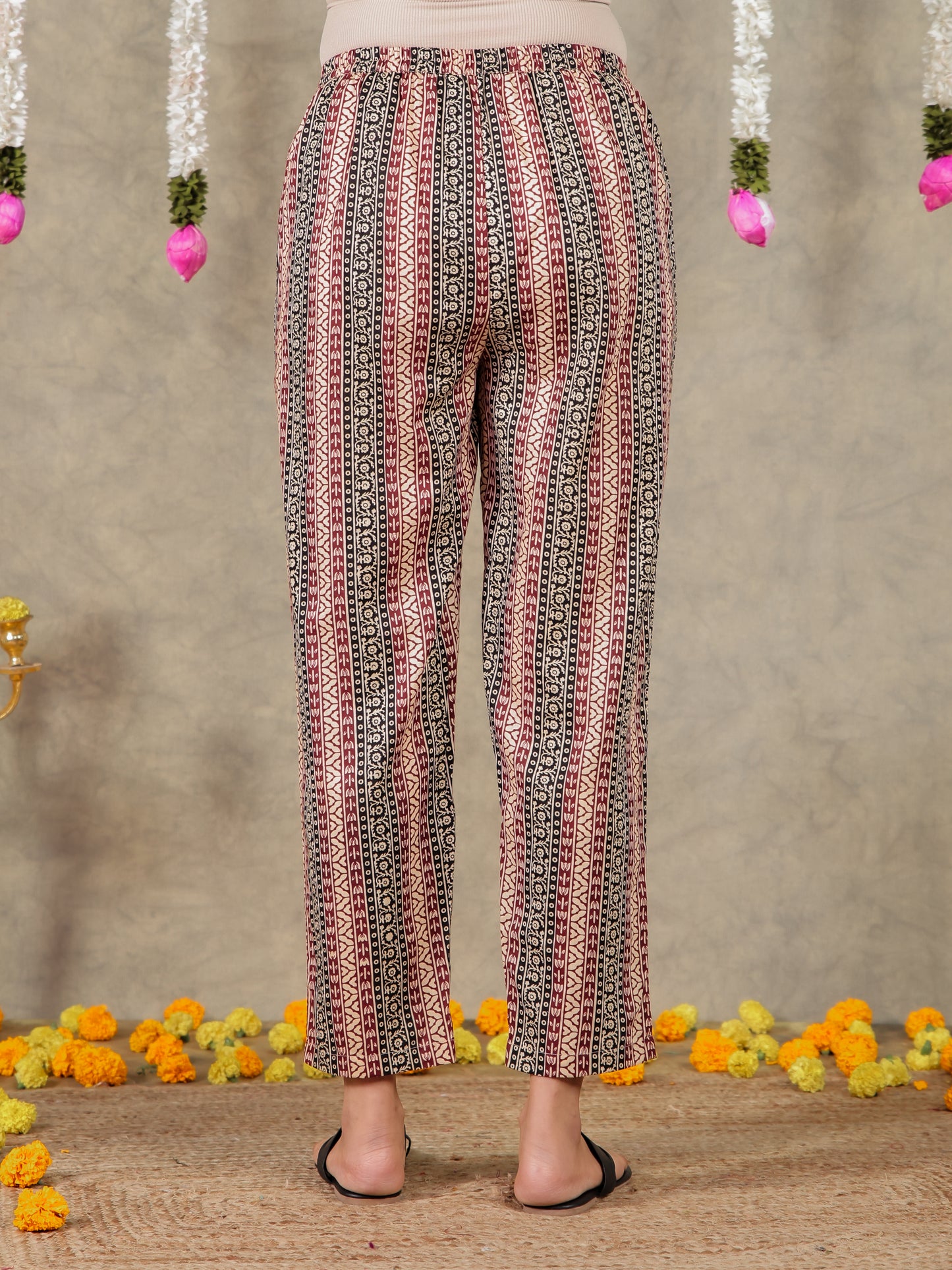 Soft Cotton Striped Black Tapered Trousers