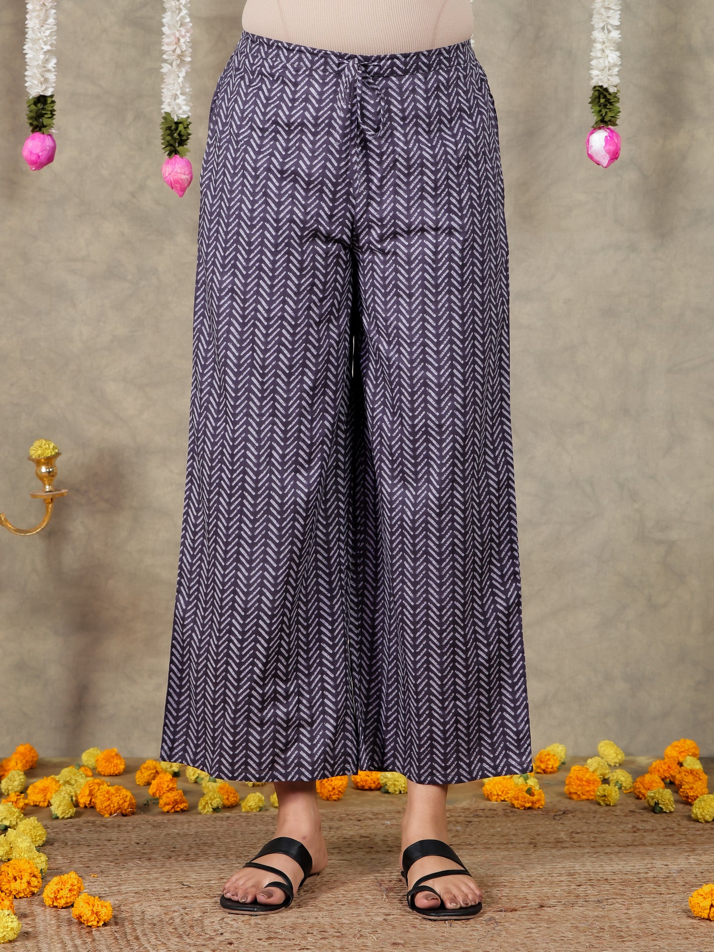 Soft Cotton Bandhani Grey Palazzo
