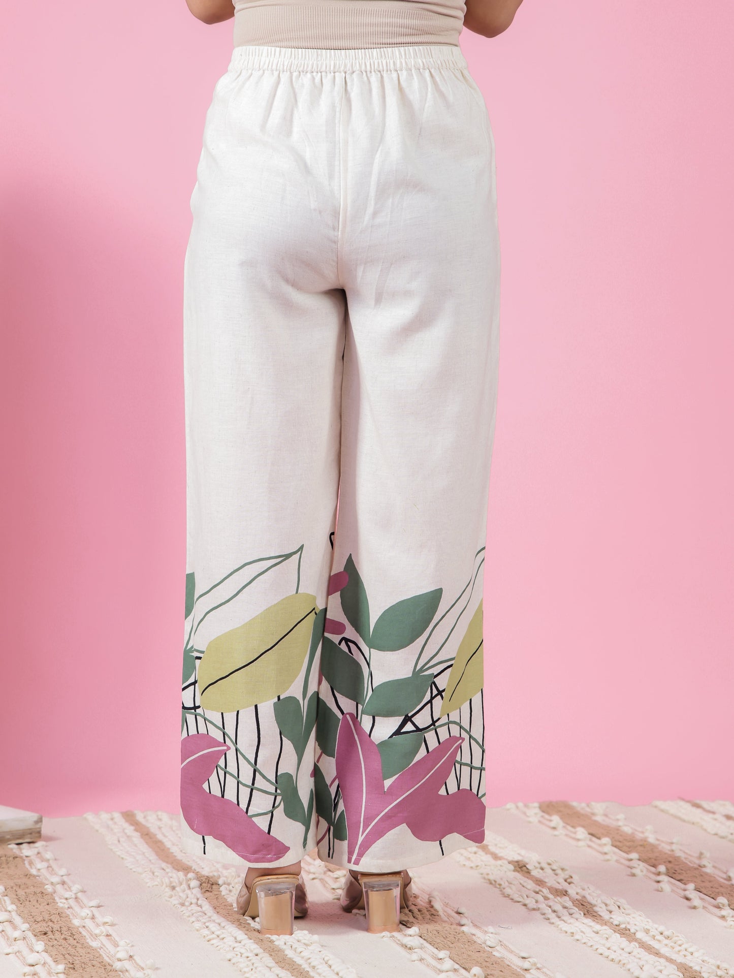 Cotton Linen Placement Print Straight Cream Kurta