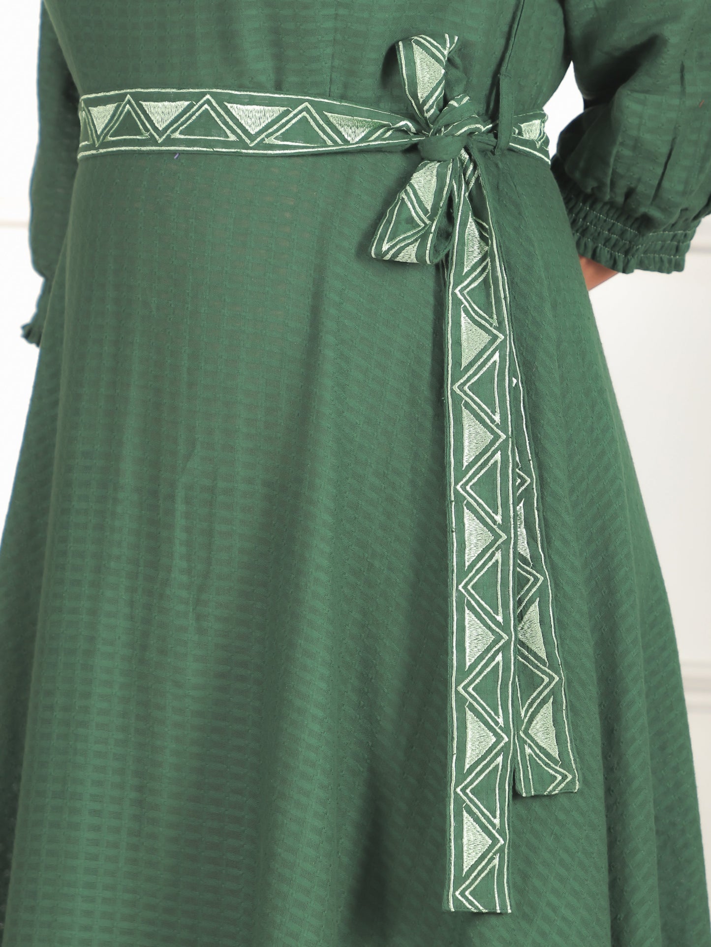 Embroidered Cotton Dobby Solid Anarkali Green Dress