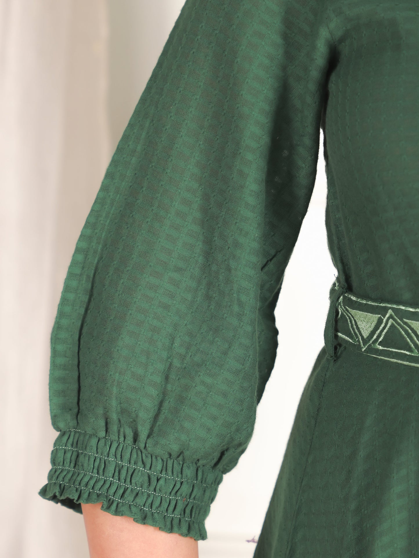 Embroidered Cotton Dobby Solid Anarkali Green Dress