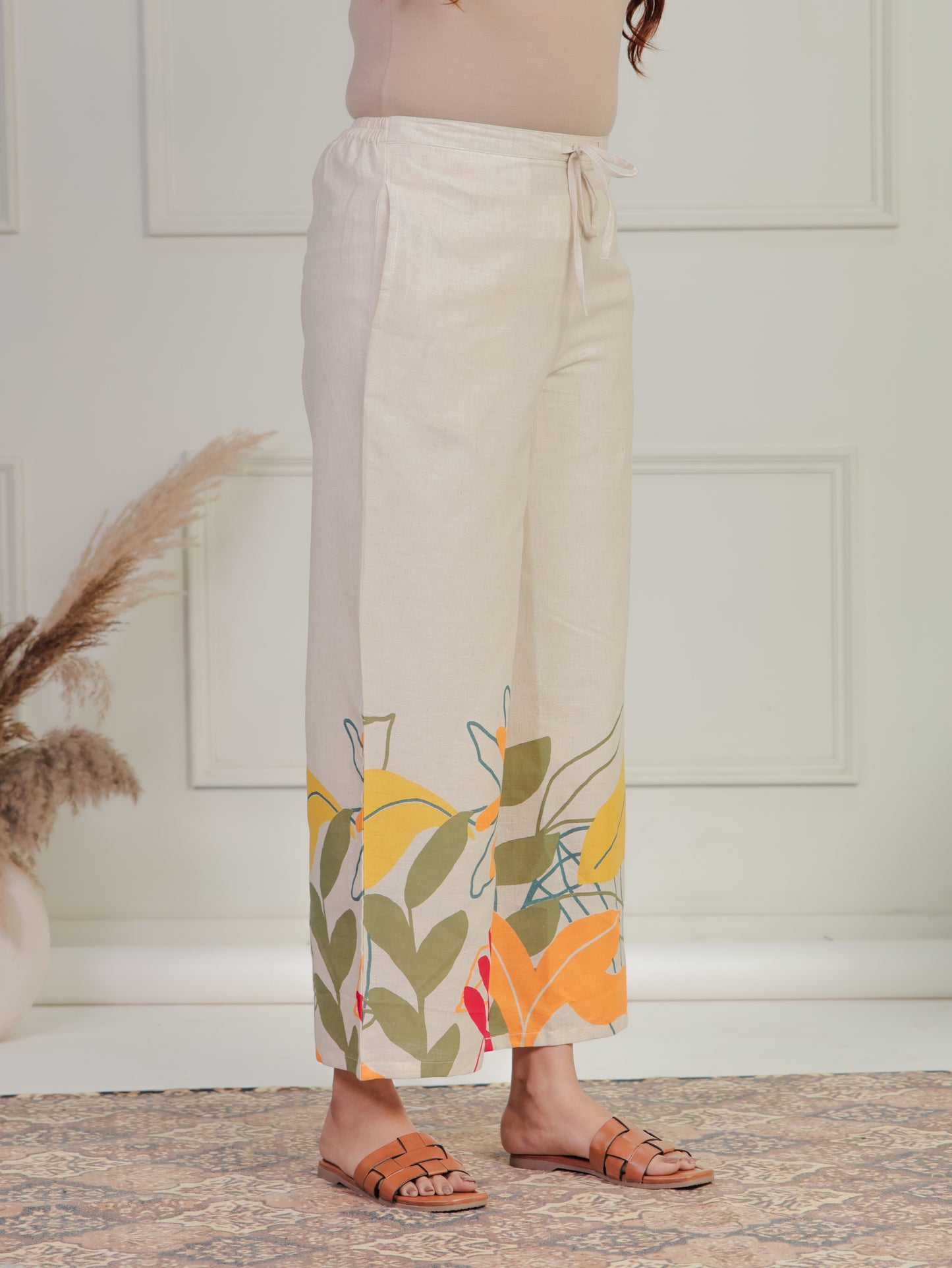 Linen Cotton Foliage Off White Palazzo
