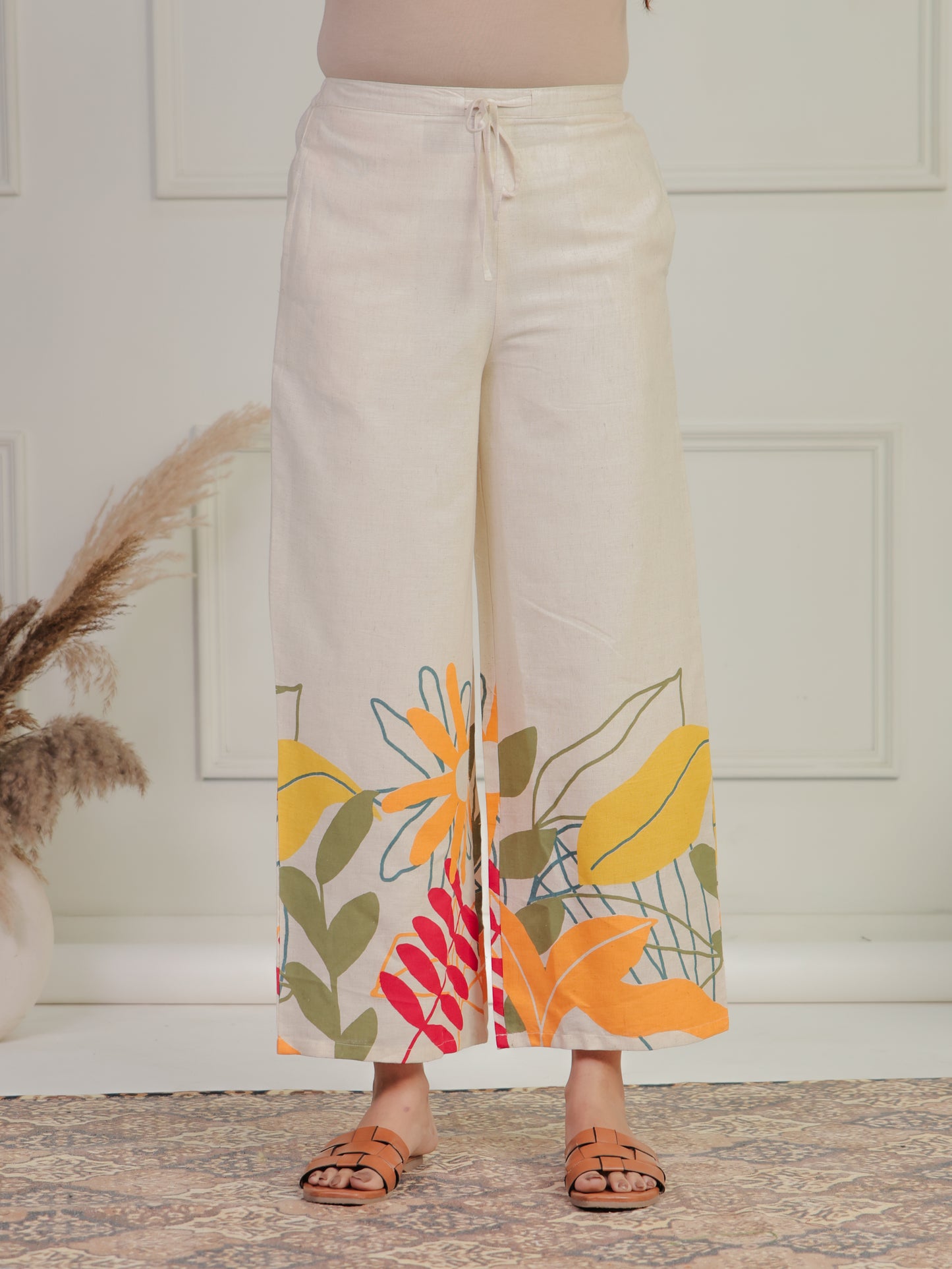 Linen Cotton Foliage Straight Off White Kurta