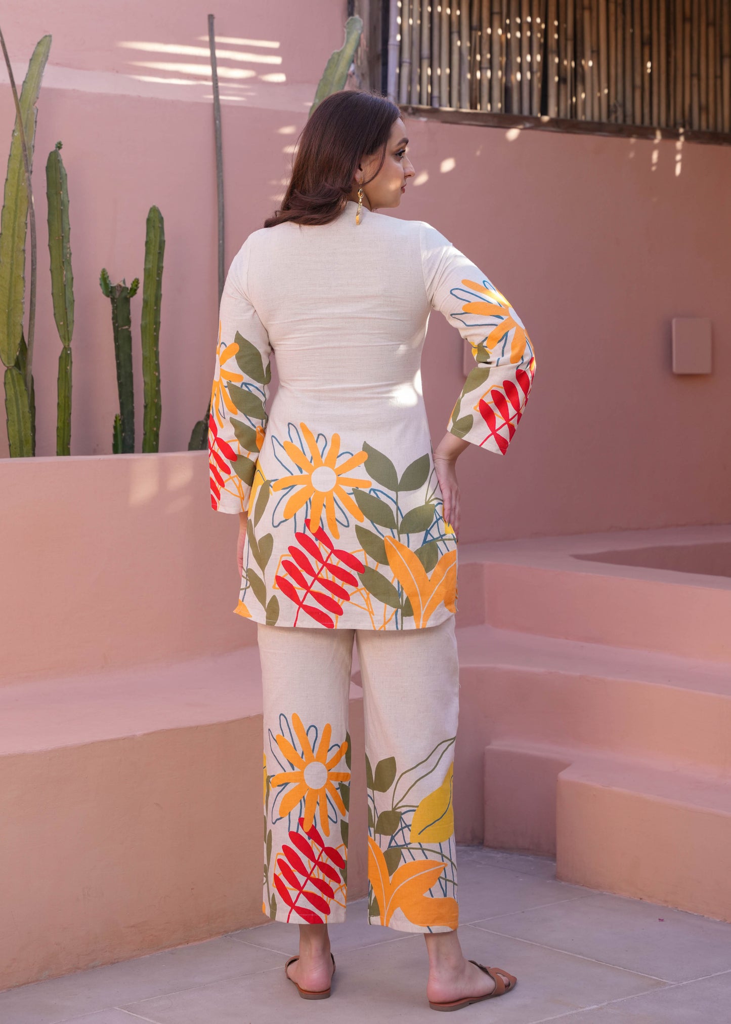 Linen Cotton Foliage Straight Off White Kurta