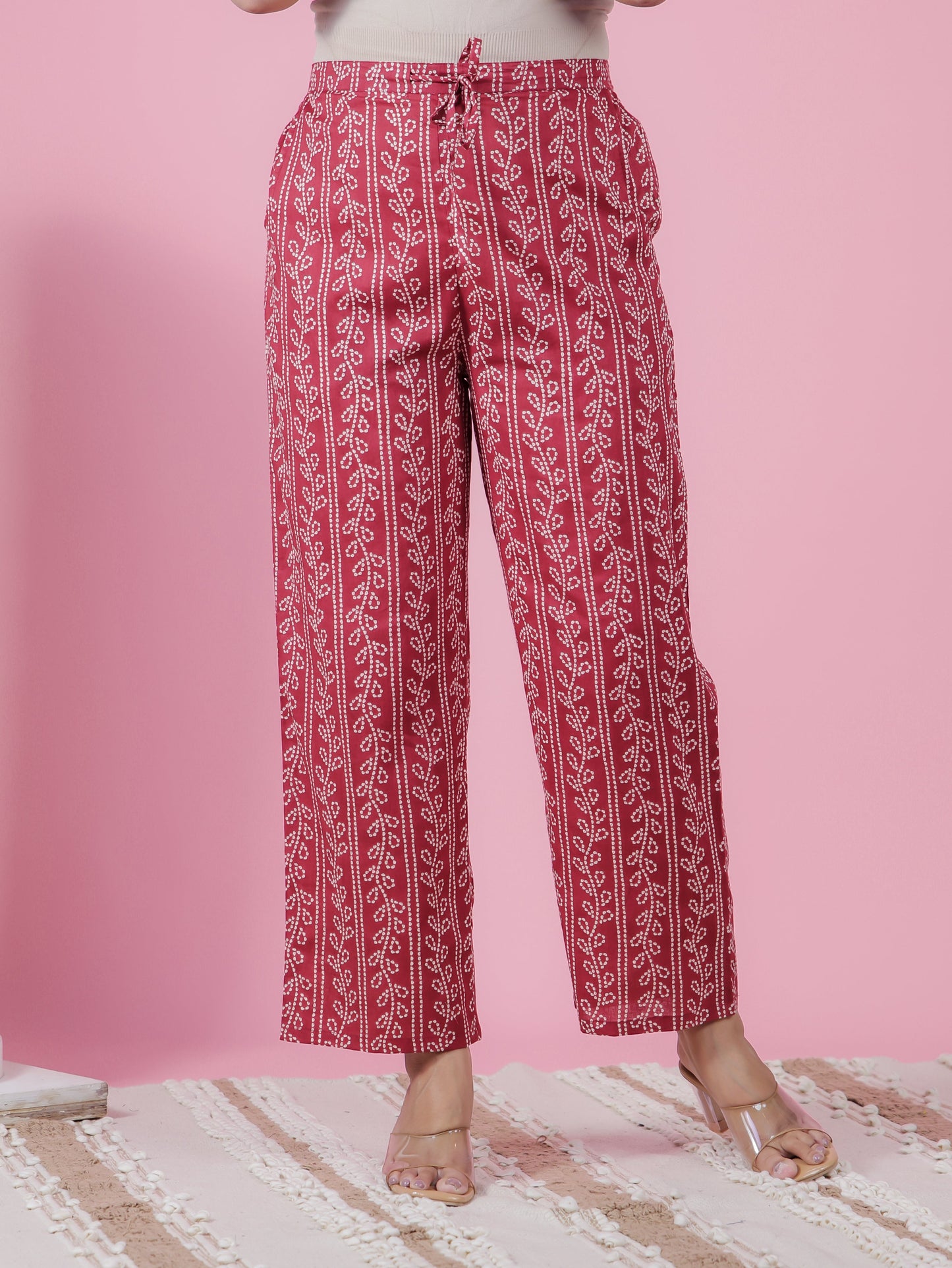 Soft Cotton Striped Maroon Straight Trousers