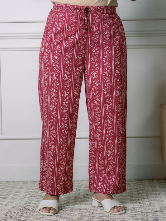 Soft Cotton Striped Maroon Straight Trousers