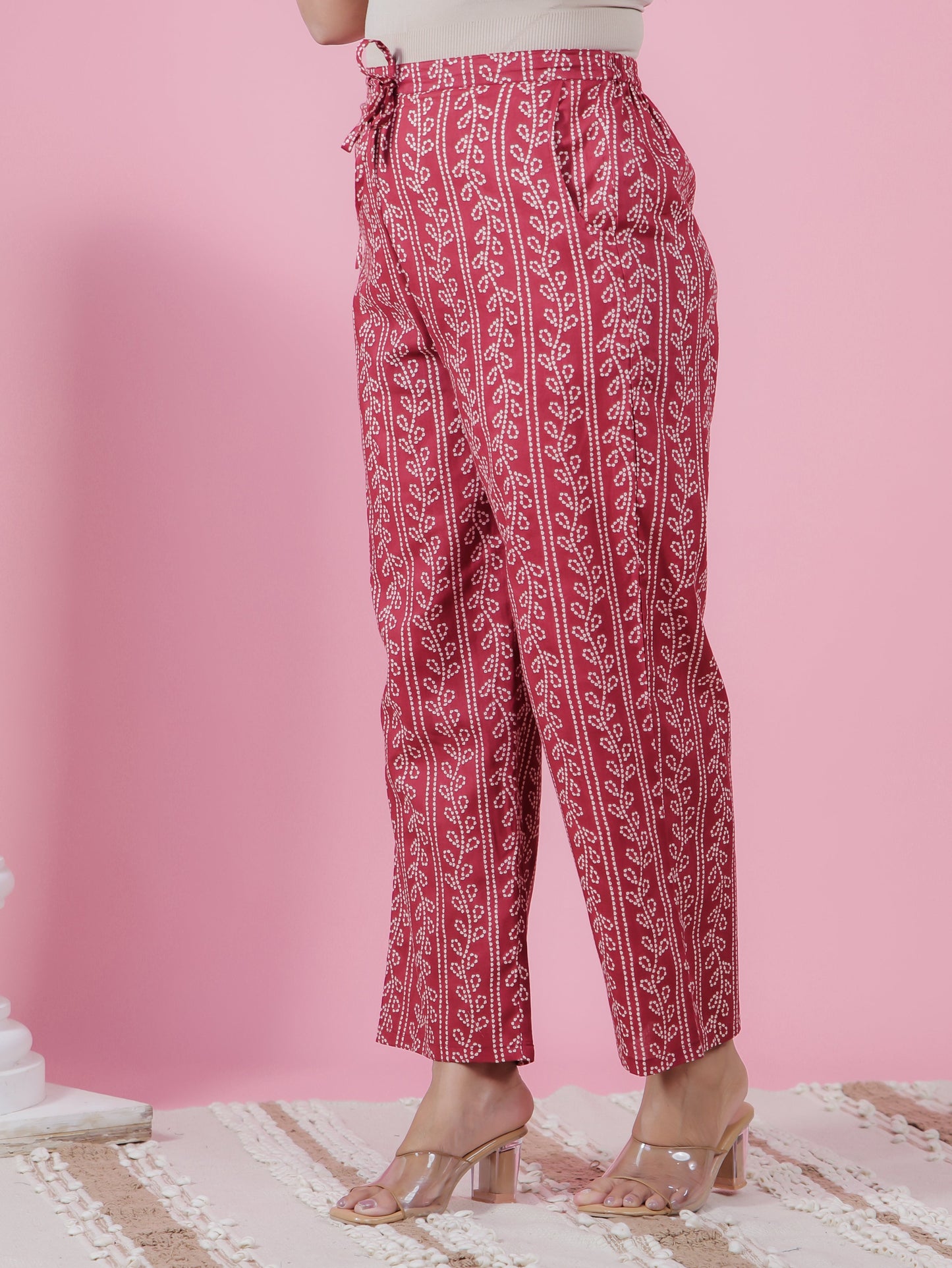 Soft Cotton Striped Maroon Straight Trousers