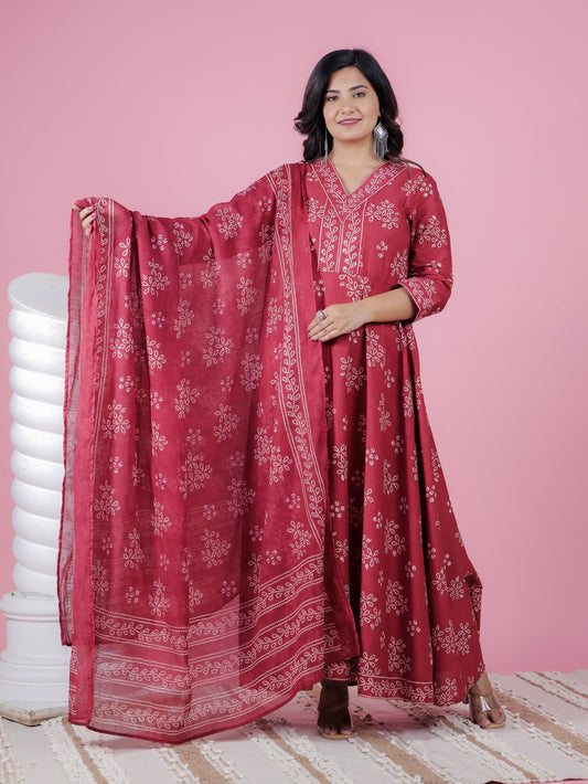 Kota Doria Striped Maroon Dupatta