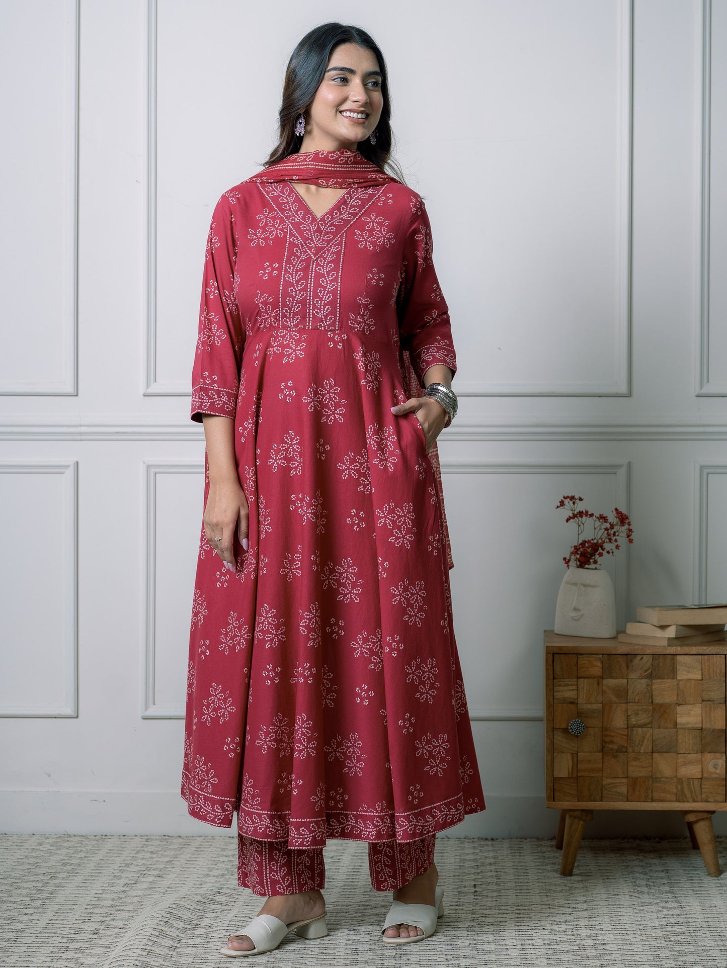 Kota Doria Striped Maroon Dupatta