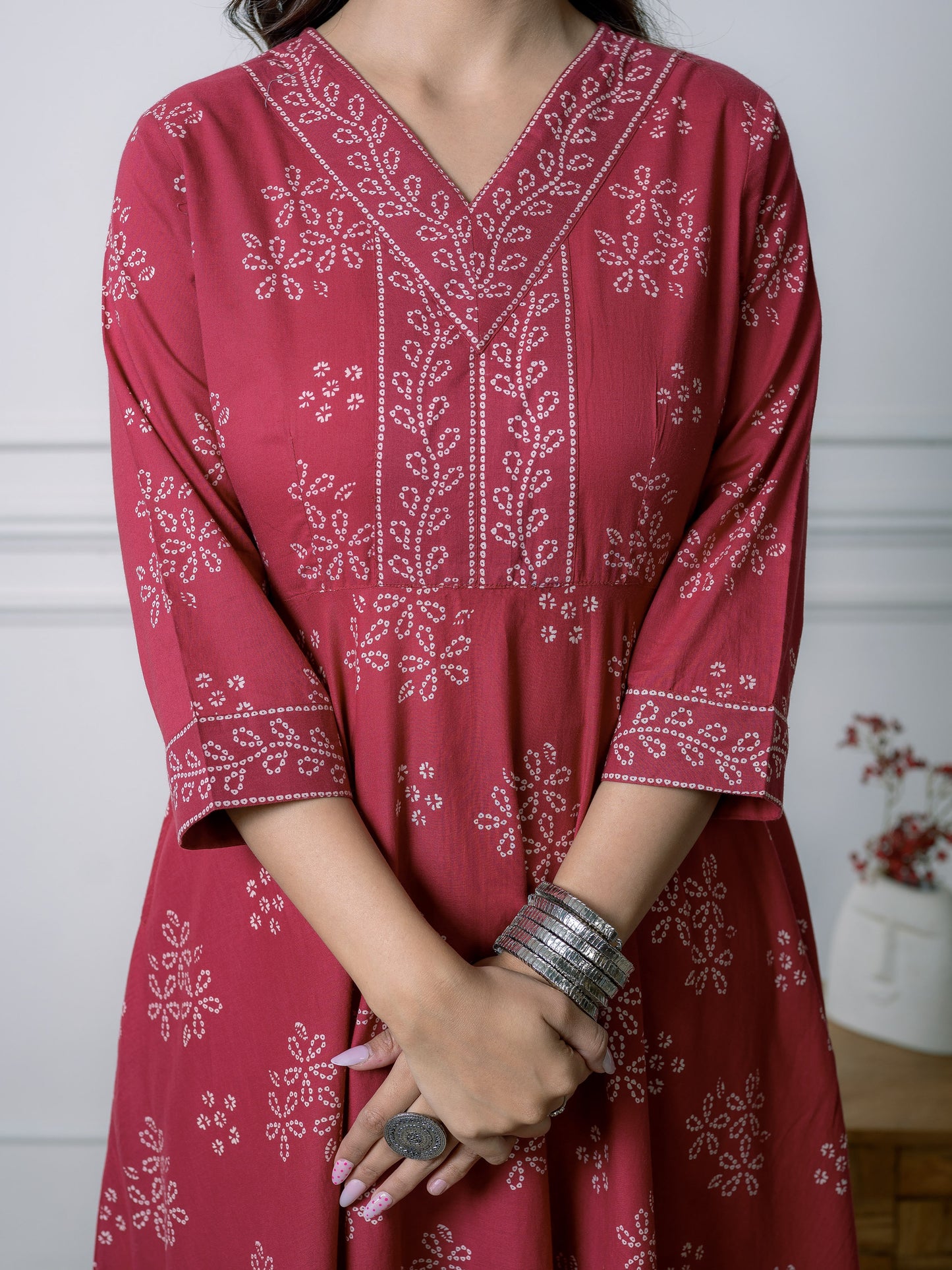 Embroidered Soft Cotton Floral Anarkali Maroon Kurta