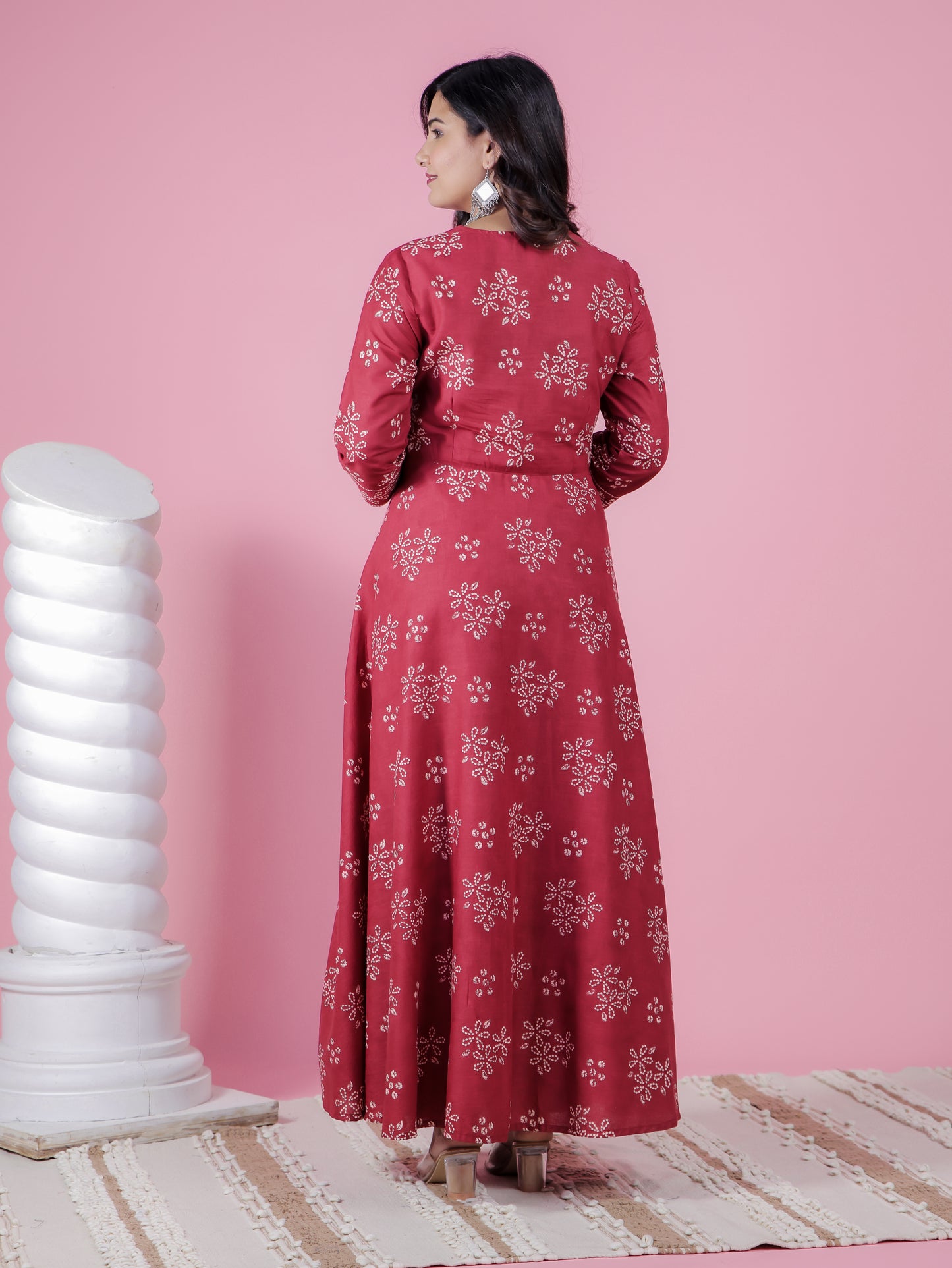 Embroidered Soft Cotton Floral Flared Maroon Kurta